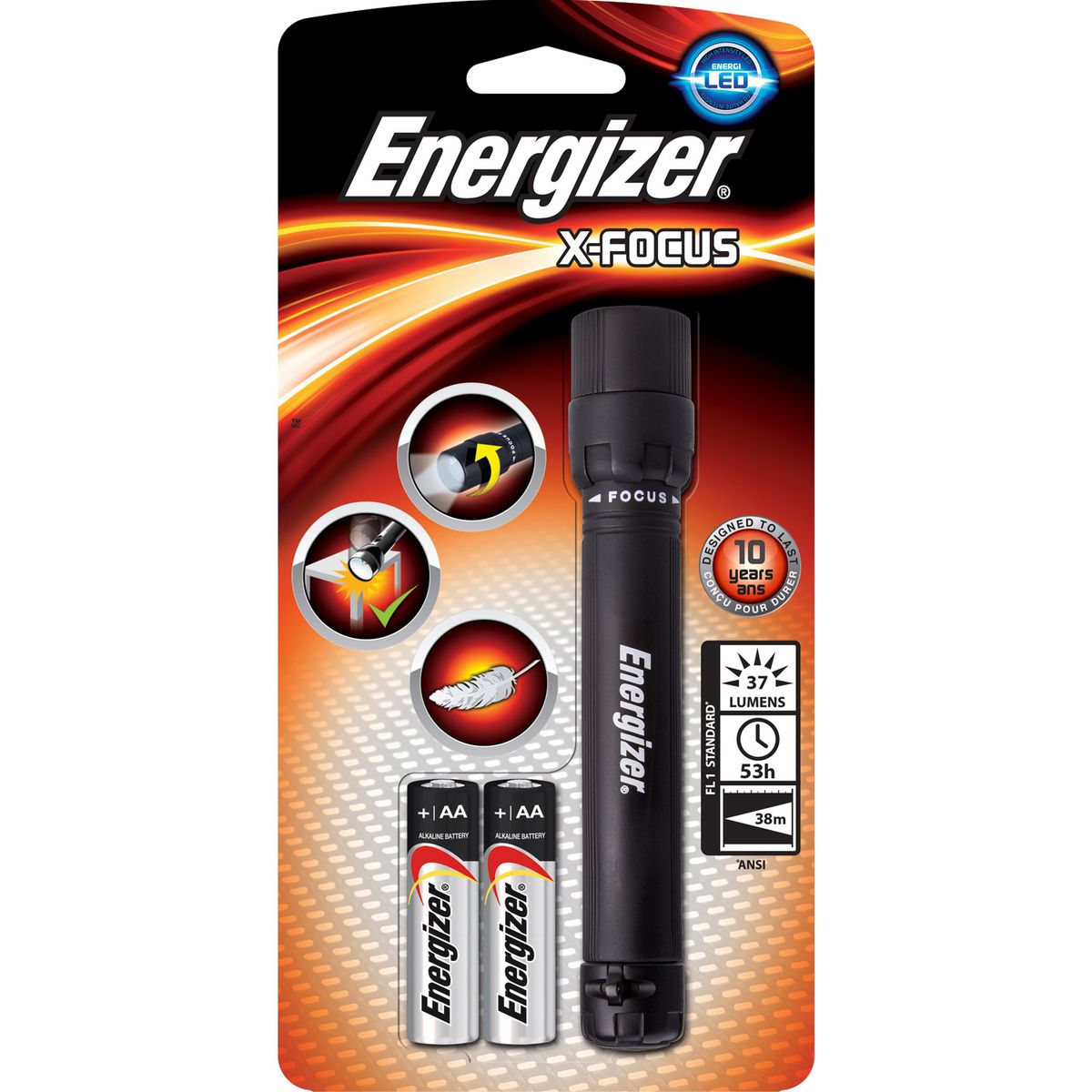 ENERGIZER Lampe torche led portée 45m + 2piles AA