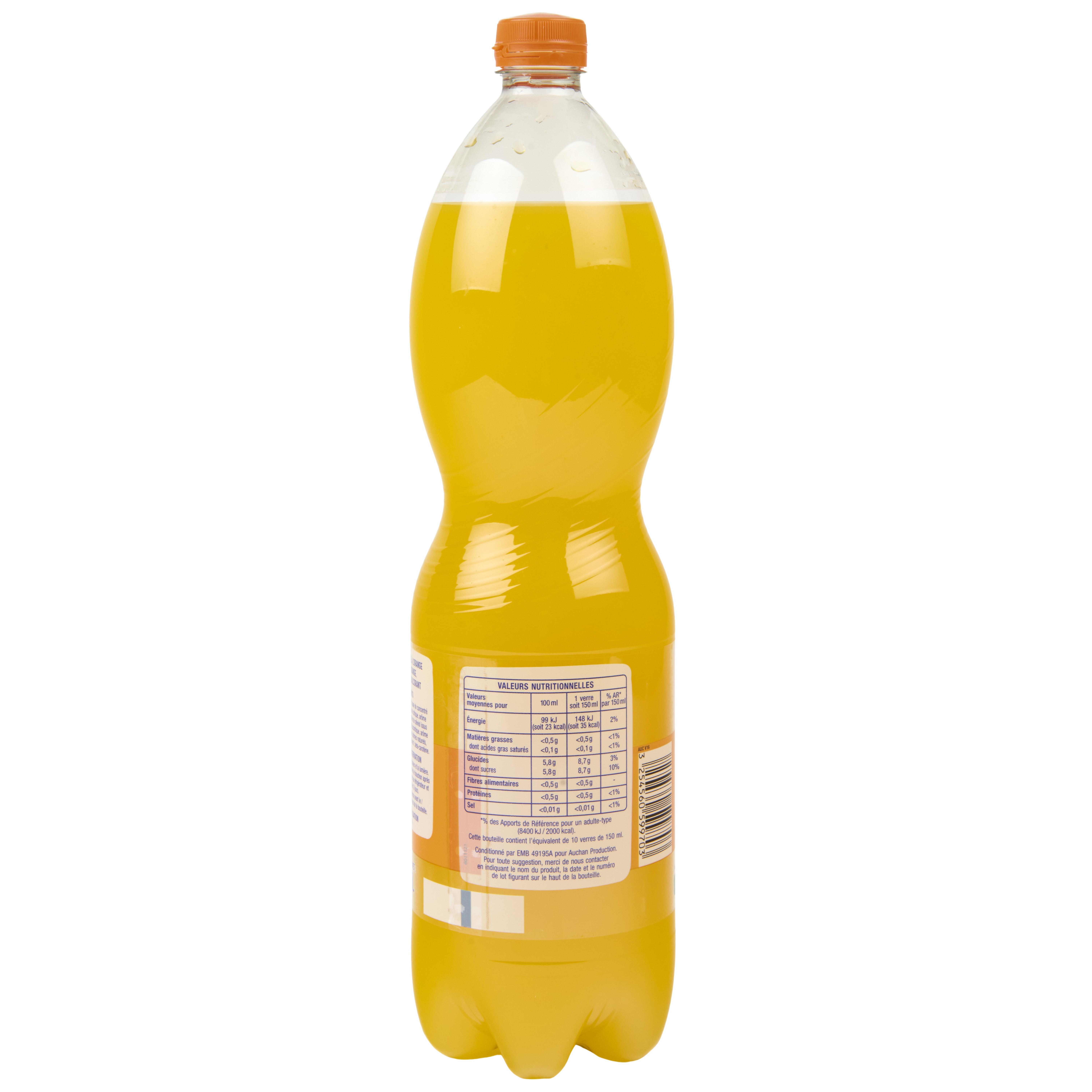 Voir la diapositive 2 : AUCHAN Soda goût orange sans conservateur 1,5l