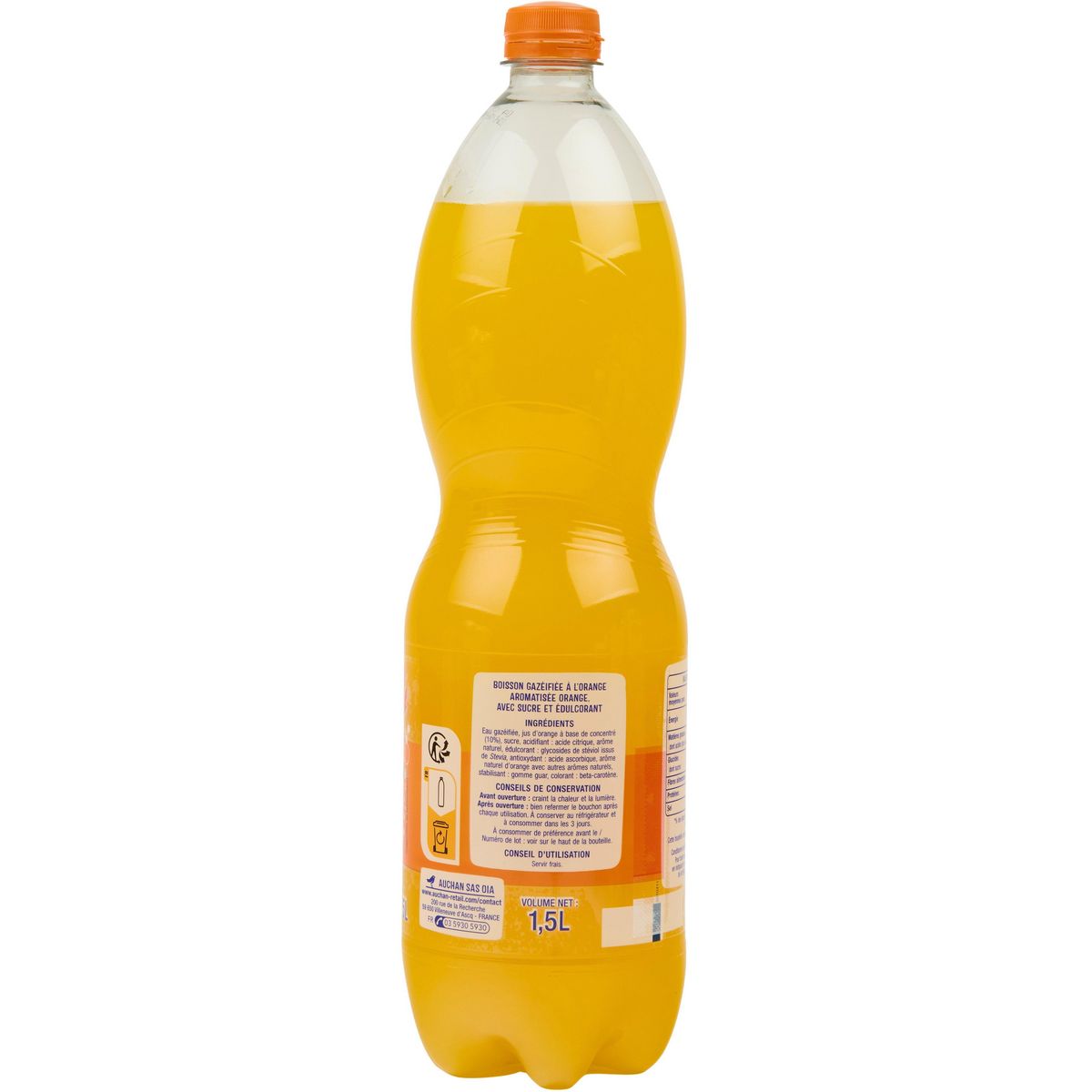 AUCHAN Soda goût orange sans conservateur 1,5l