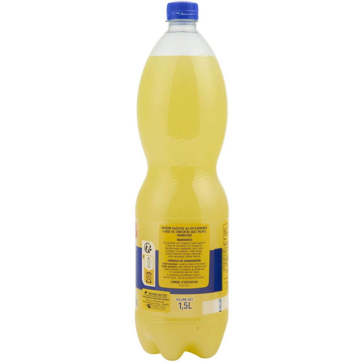 AUCHAN Boisson pulpée orange sans conservateur 1,5l