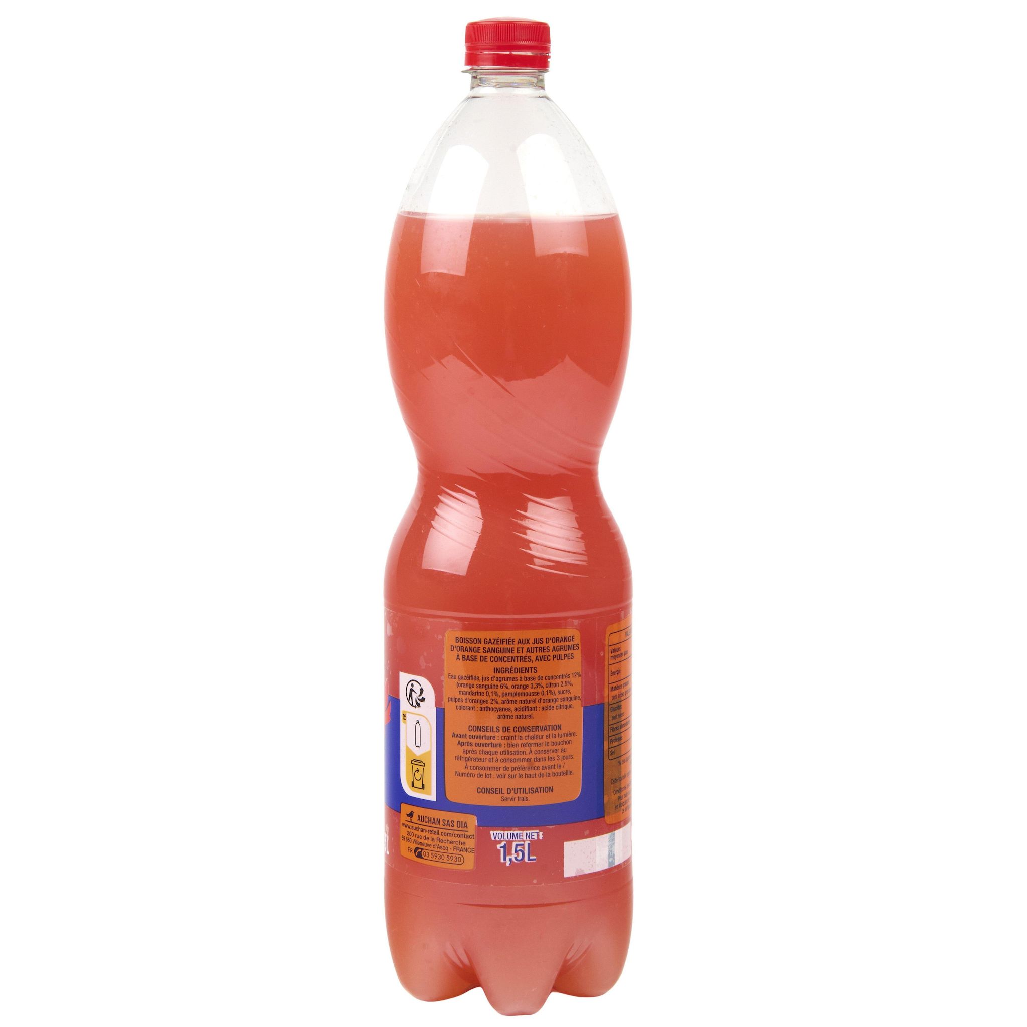 Voir la diapositive 2 : AUCHAN Boisson à la pulpe d'orange sanguine 1,5l