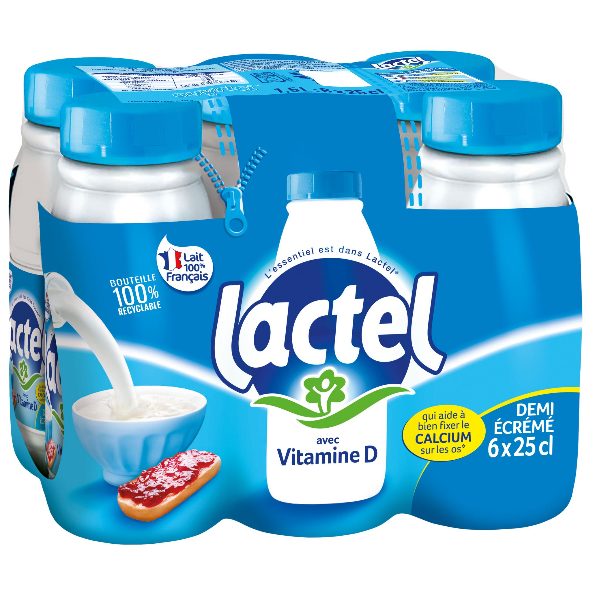 Voir la diapositive 2 : LACTEL Lait demi-écrémé vitamine D 6x25cl