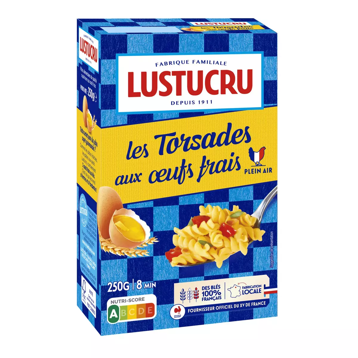 LUSTUCRU Torsettes aux œufs frais, fabriqué en France 250g