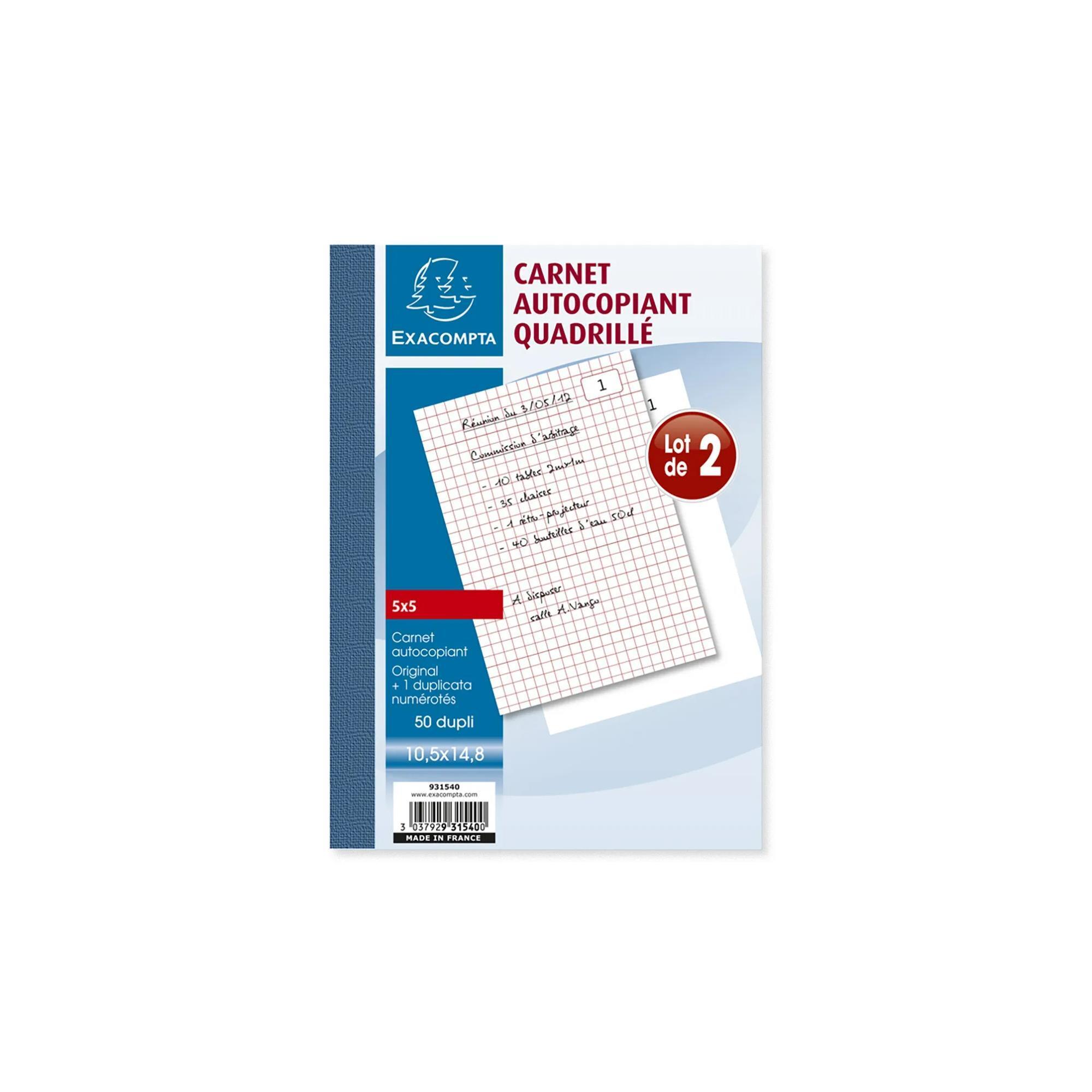 EXACOMPTA Lot de 2 manifold 10.5x14.8cm - 50 feuilles - petits carreaux 5x5