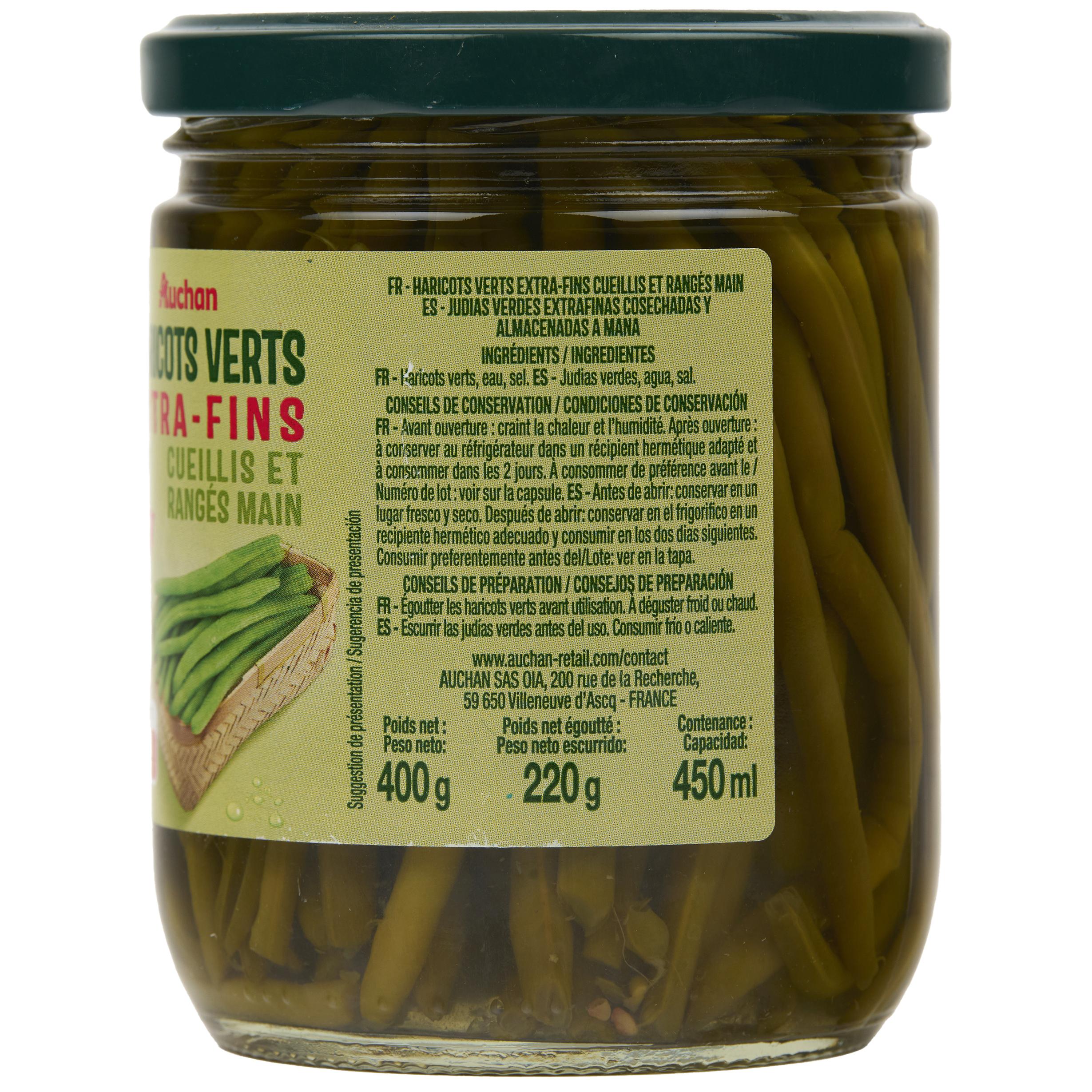 Voir la diapositive 4 : AUCHAN Haricots verts extra fins cueillis et rangés main en bocal 220g