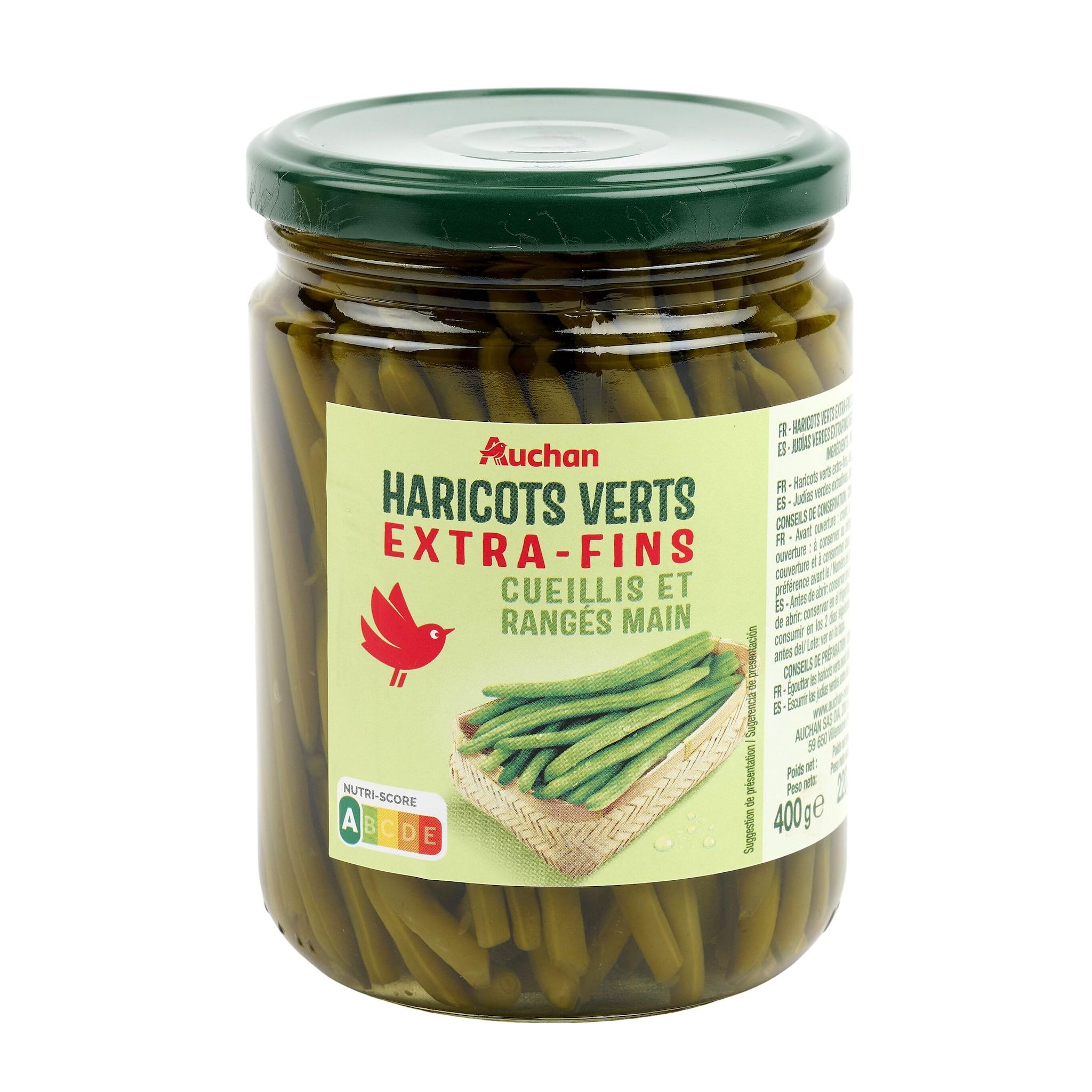 Voir la diapositive 4 : AUCHAN Haricots verts extra fins cueillis et rangés main en bocal 220g