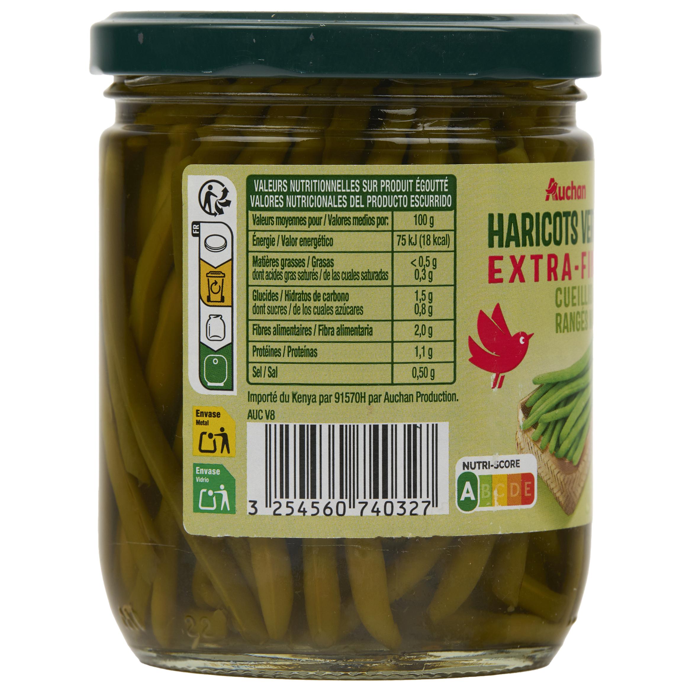Voir la diapositive 5 : AUCHAN Haricots verts extra fins cueillis et rangés main en bocal 220g