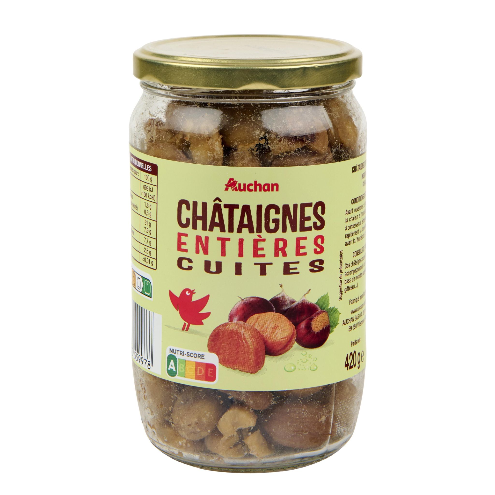 Voir la diapositive 2 : AUCHAN Châtaignes entières cuites en bocal 420g