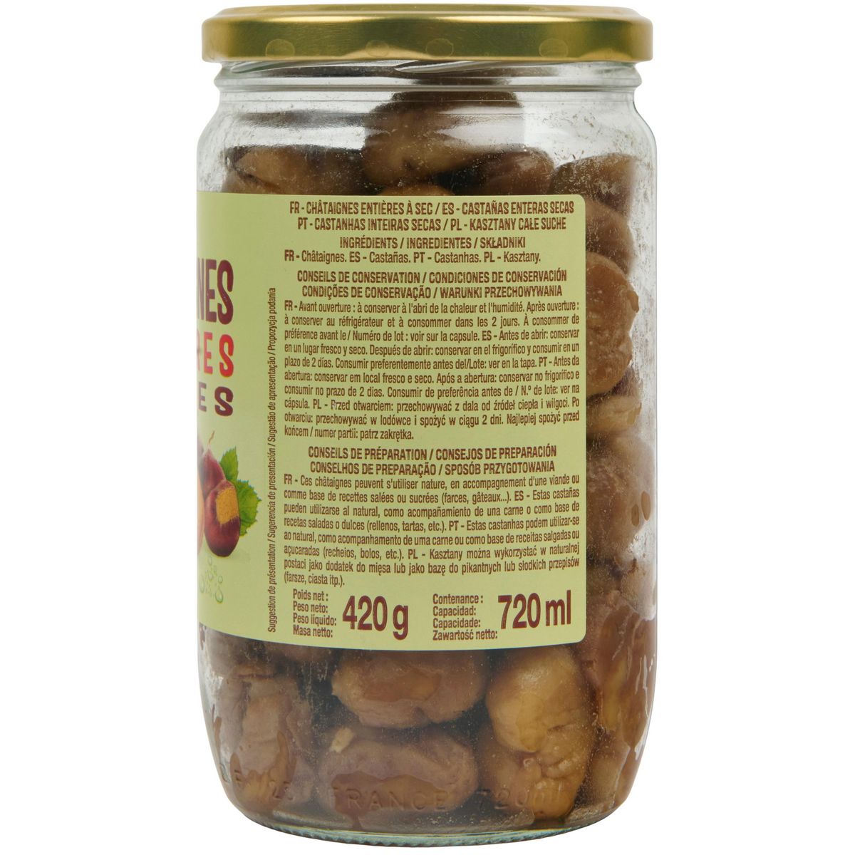 AUCHAN Châtaignes entières cuites en bocal 420g