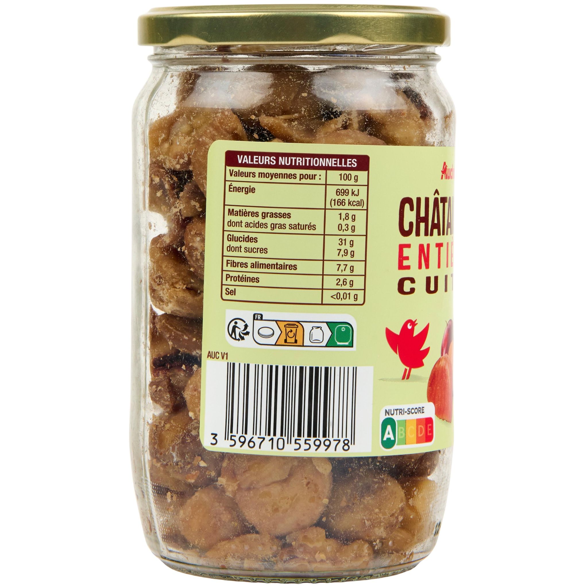 Voir la diapositive 3 : AUCHAN Châtaignes entières cuites en bocal 420g