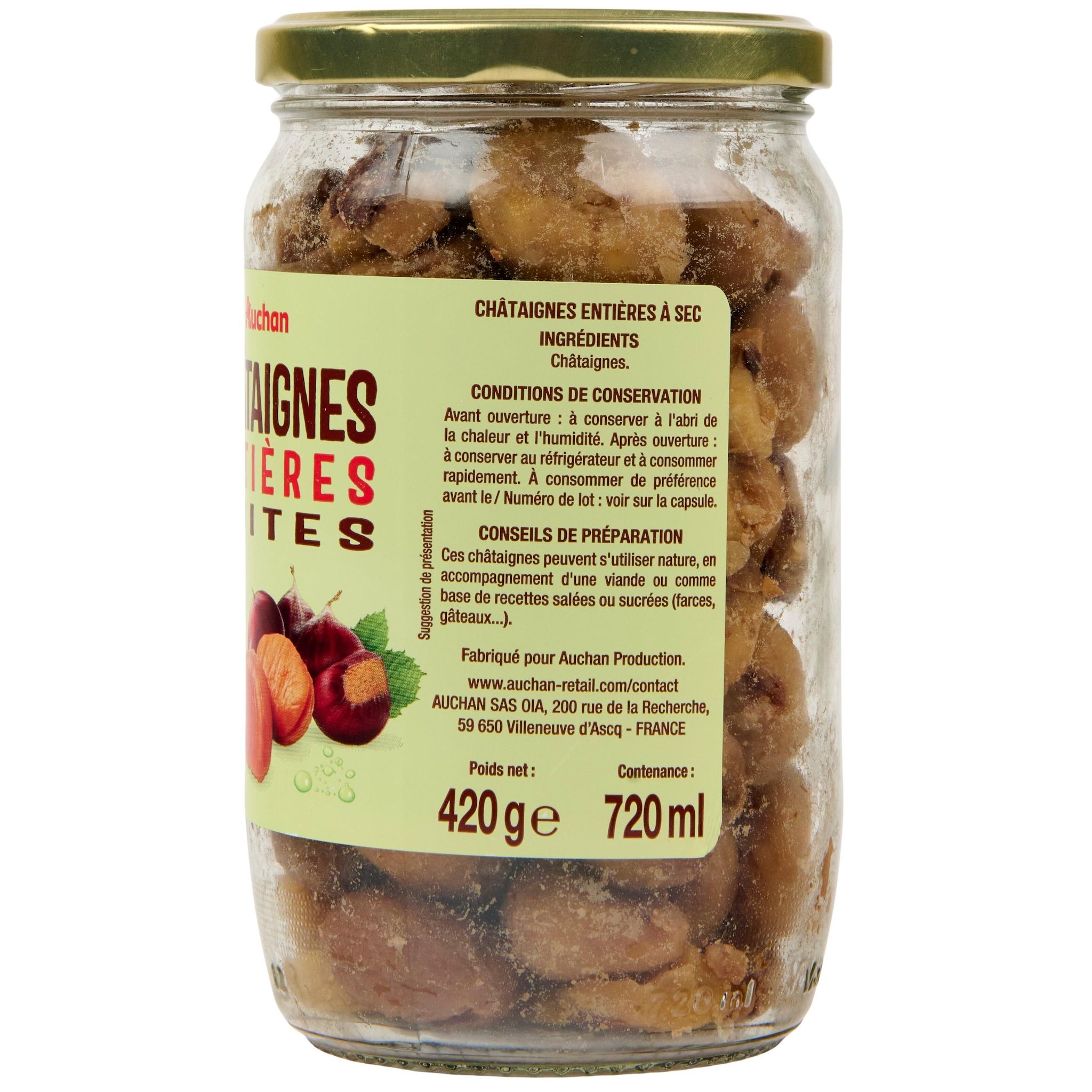 Voir la diapositive 4 : AUCHAN Châtaignes entières cuites en bocal 420g