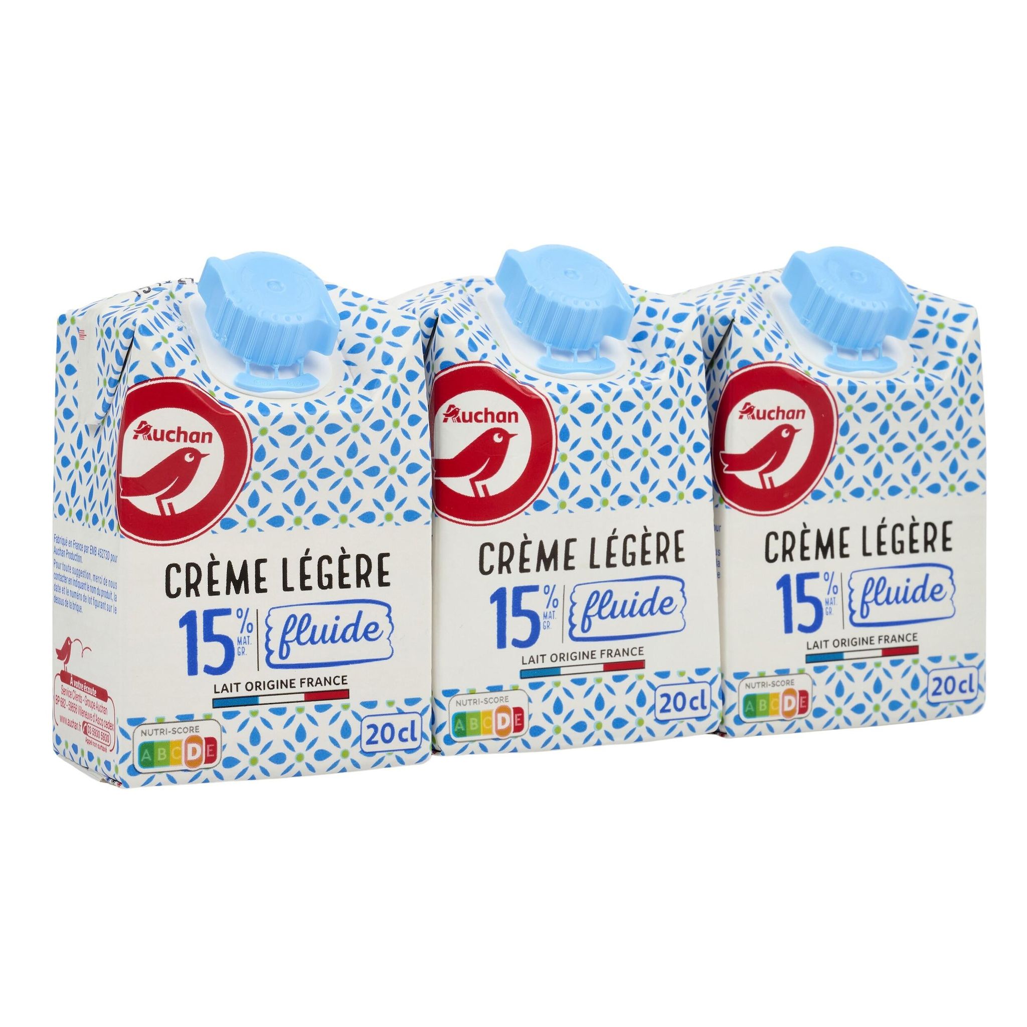 Voir la diapositive 4 : AUCHAN Crème fluide légère 15%MG UHT 3x20cl