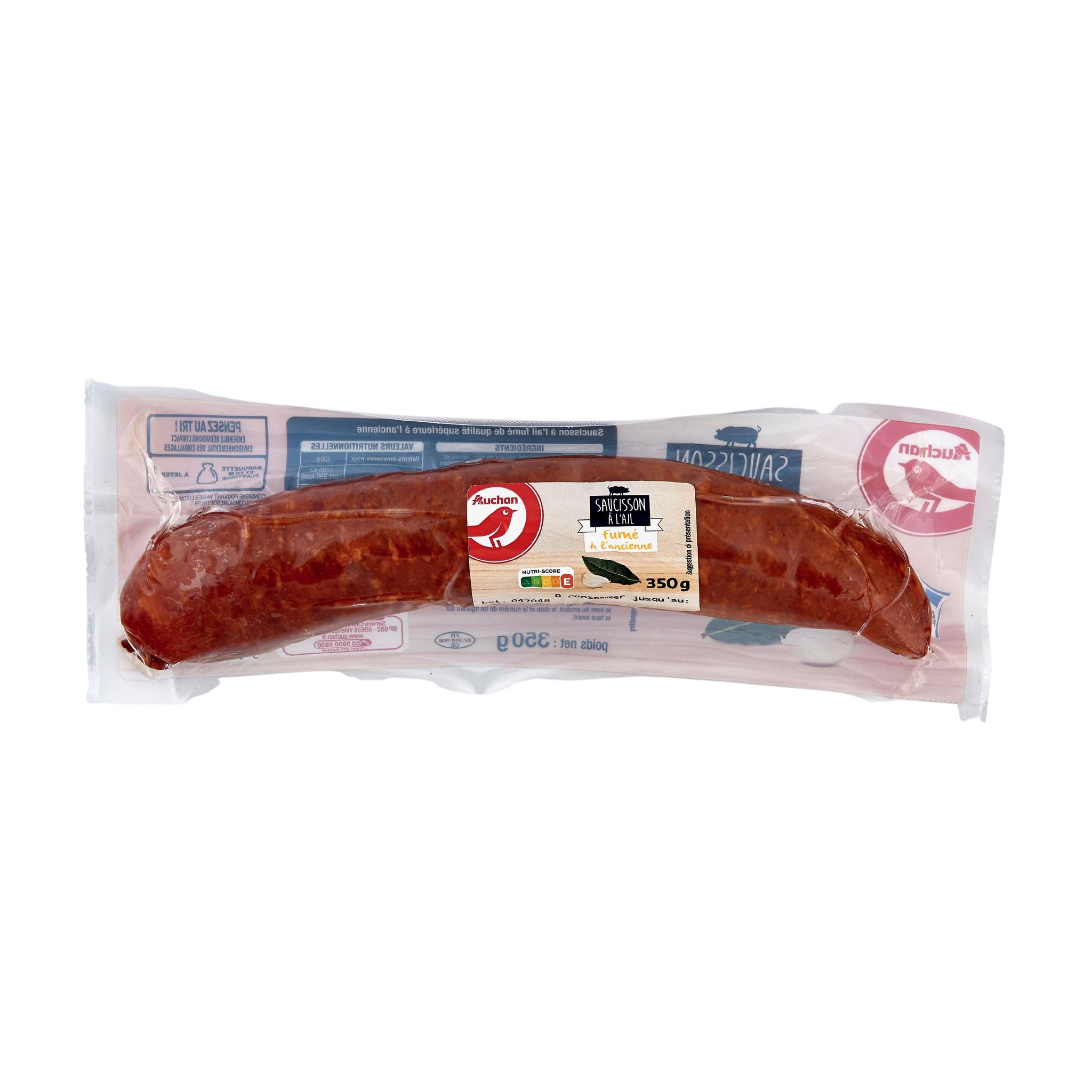 Voir la diapositive 2 : AUCHAN Saucisson à l'ail fumé à l'ancienne 350g
