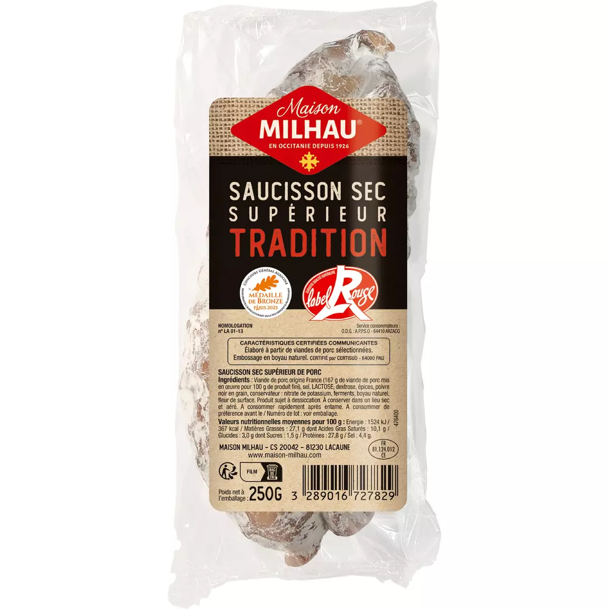 MAISON MILHAU Saucisson sec 1967 Label rouge 250g