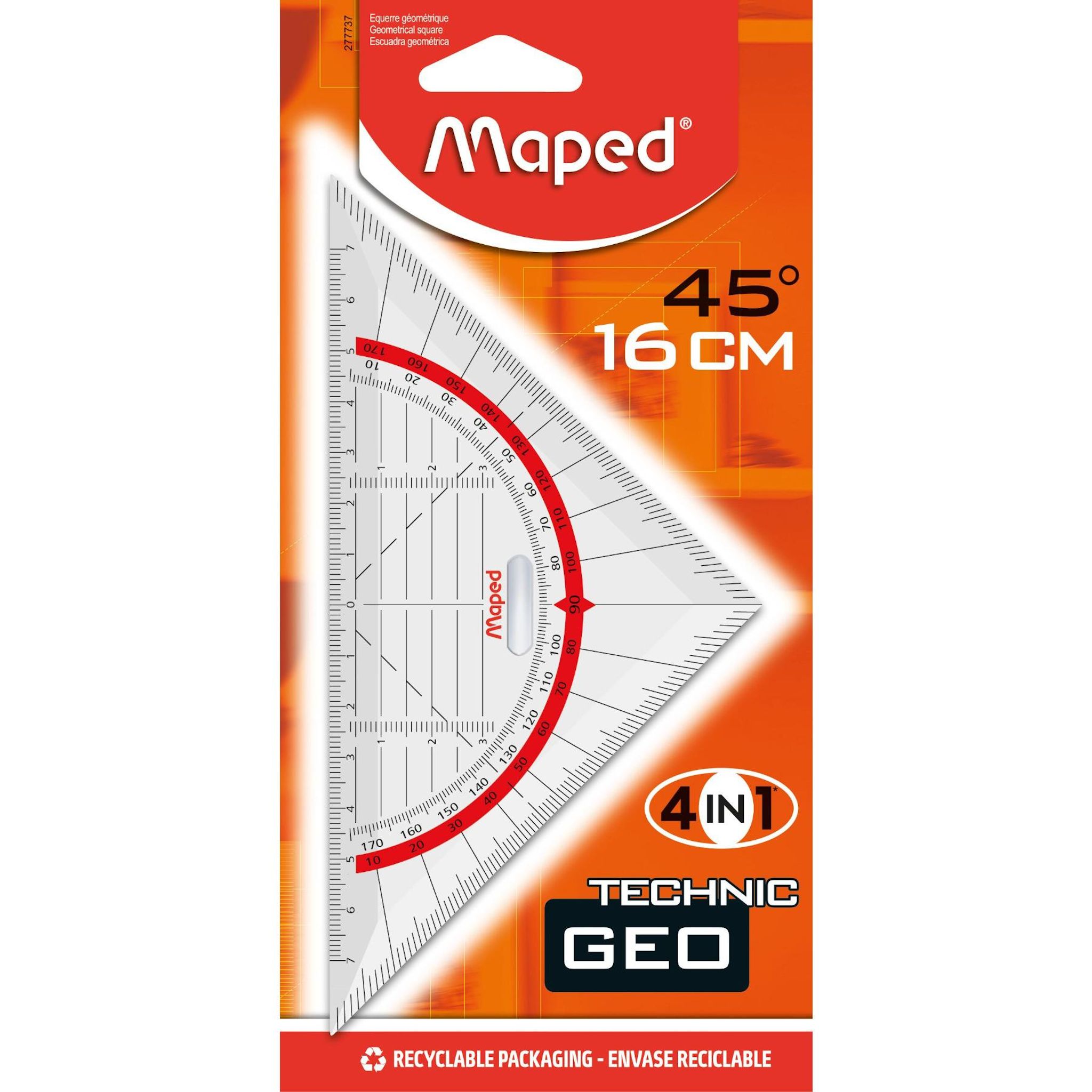 MAPED Equerre Géométrique 45° - 16 Cm - Rapporteur Technic Geo
