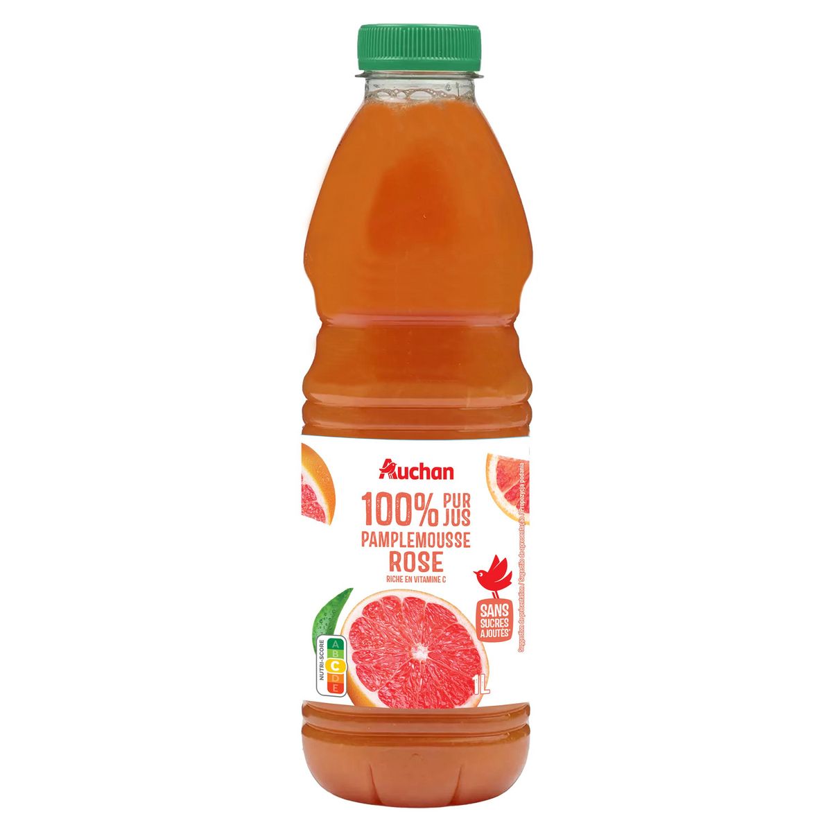 AUCHAN Pur jus de pamplemousse rose 1l