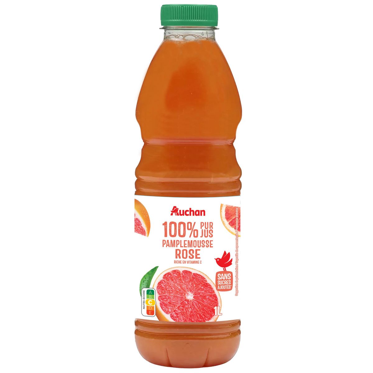 AUCHAN Pur jus de pamplemousse rose 1l