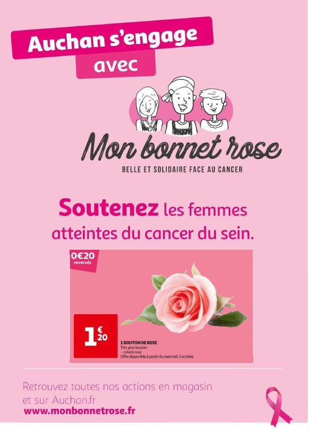 Voir la diapositive 2 : FLEURS Rose à l'unité pour Octobre Rose (Reversement de 20 cts pour Mon bonnet rose) 1 rose 