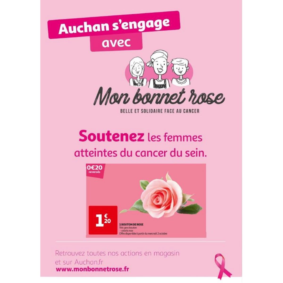FLEURS Rose à l'unité pour Octobre Rose (Reversement de 20 cts pour Mon bonnet rose) 1 rose 