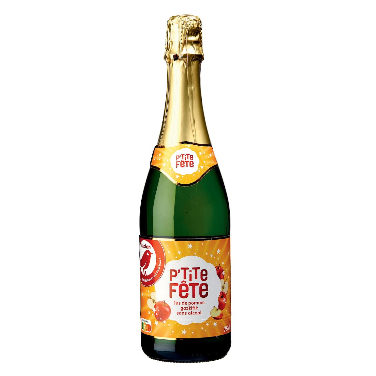 AUCHAN Jus de pomme gazéifié sans alcool P'tite fête 75cl