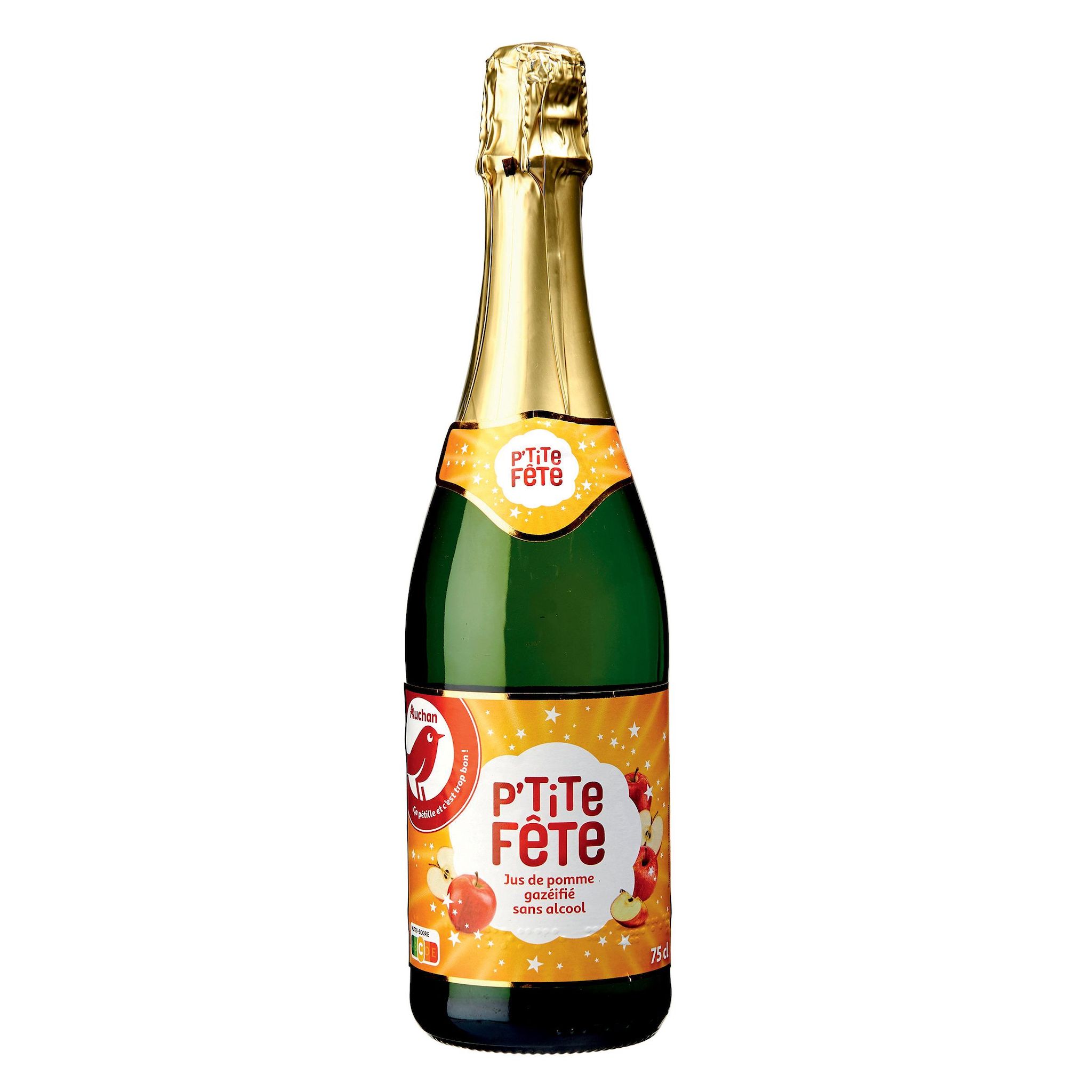 Voir la diapositive 2 : AUCHAN Jus de pomme gazéifié sans alcool P'tite fête 75cl