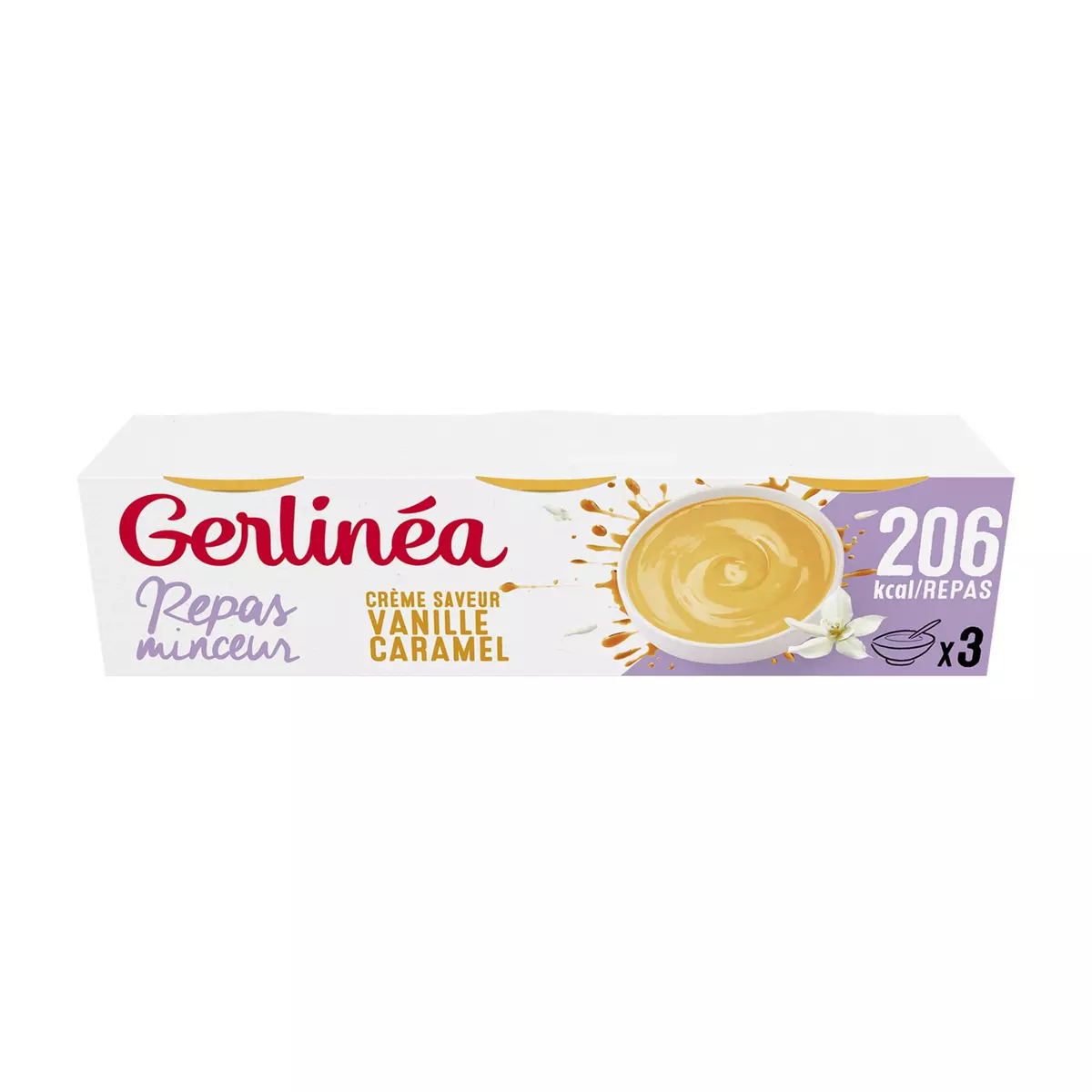 GERLINEA Crème saveur vanille caramel repas minceur en coupelles 3 coupelles 630g