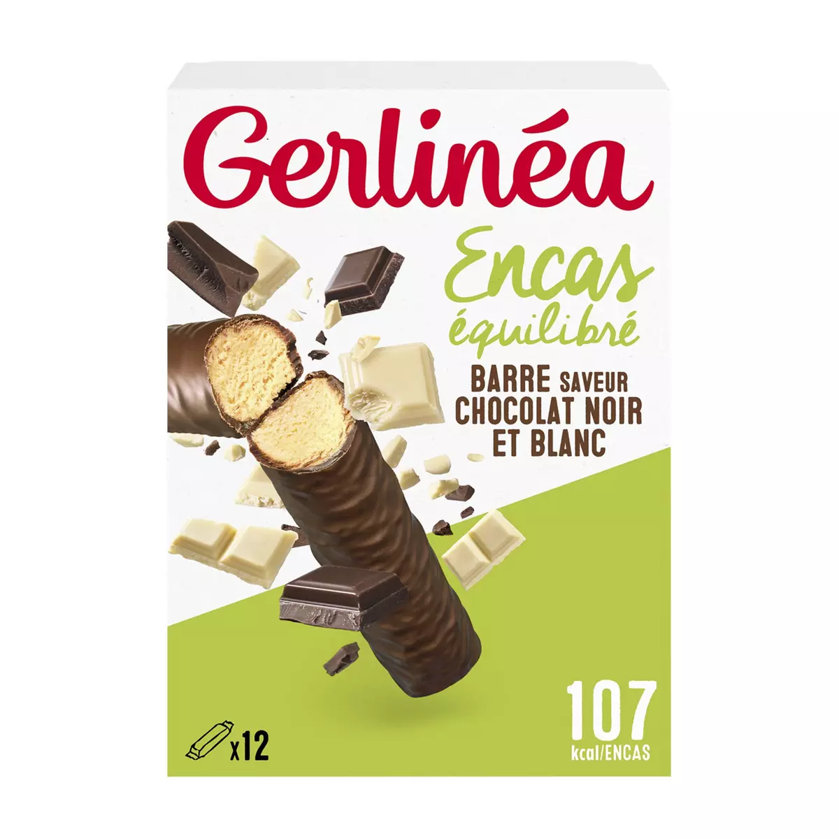 GERLINEA Barres encas minceur saveur chocolat noir et blanc 12 barres 372g