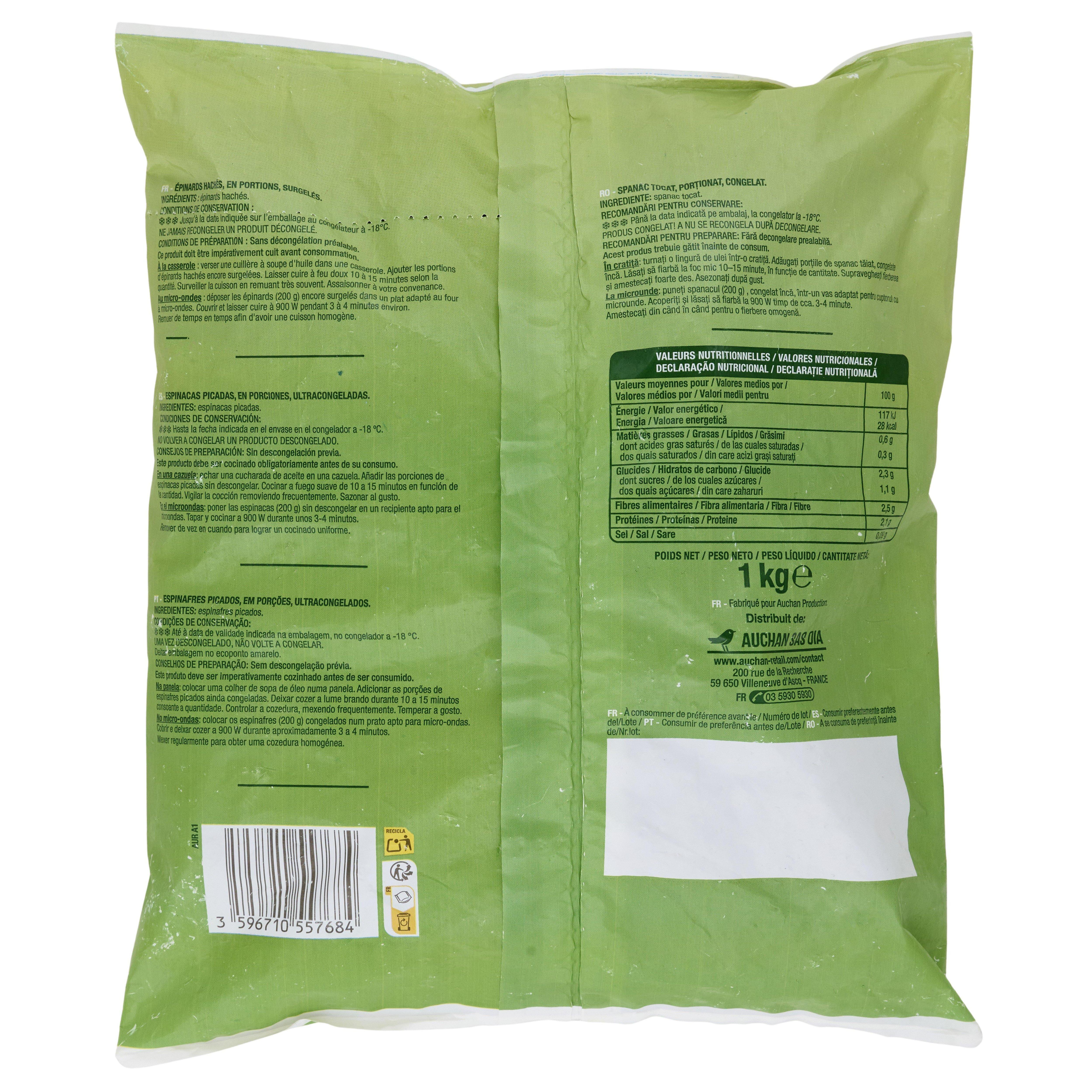 Voir la diapositive 2 : AUCHAN Epinards hachés 5 portions 1kg