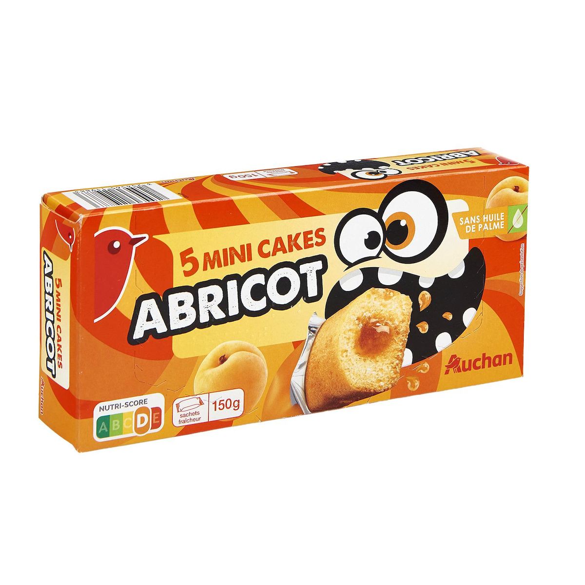 AUCHAN Mini cakes fourrés abricot sans huile de palme sachets individuels 5 gâteaux 150g