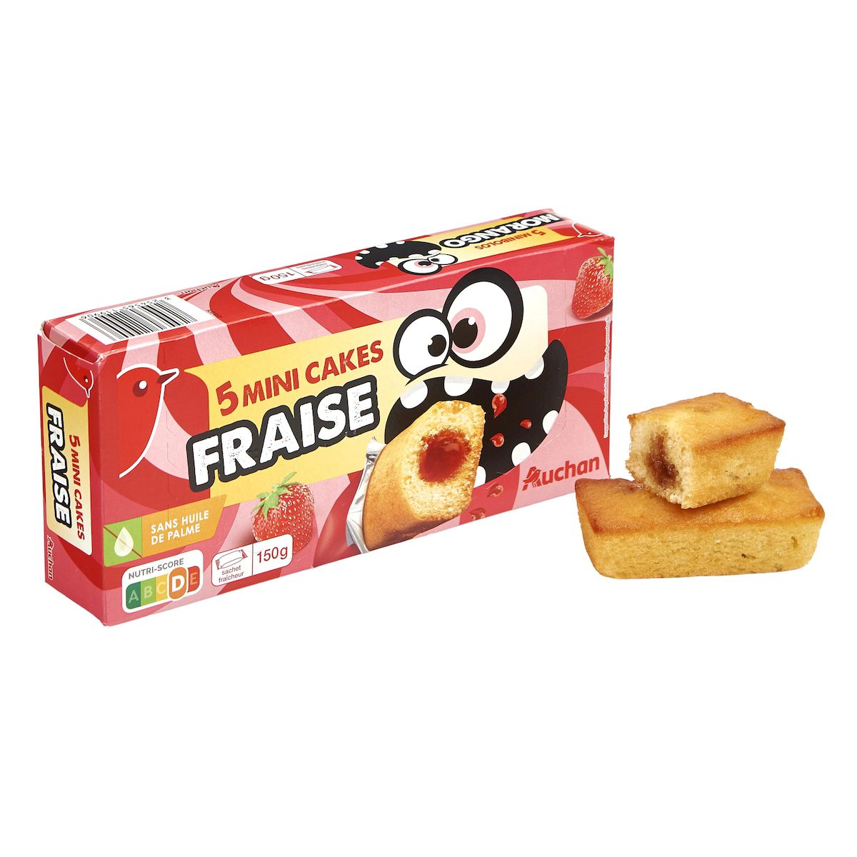 AUCHAN Mini cakes fourrés fraise sachets individuels 5 gâteaux 150g