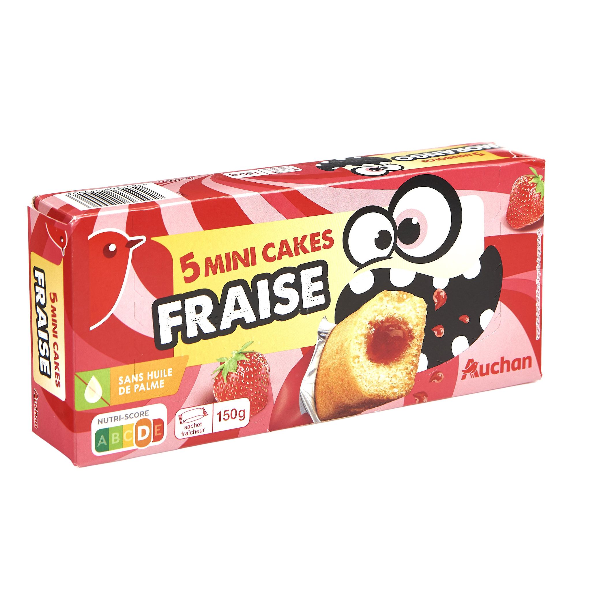 Voir la diapositive 4 : AUCHAN Mini cakes fourrés fraise sachets individuels 5 gâteaux 150g
