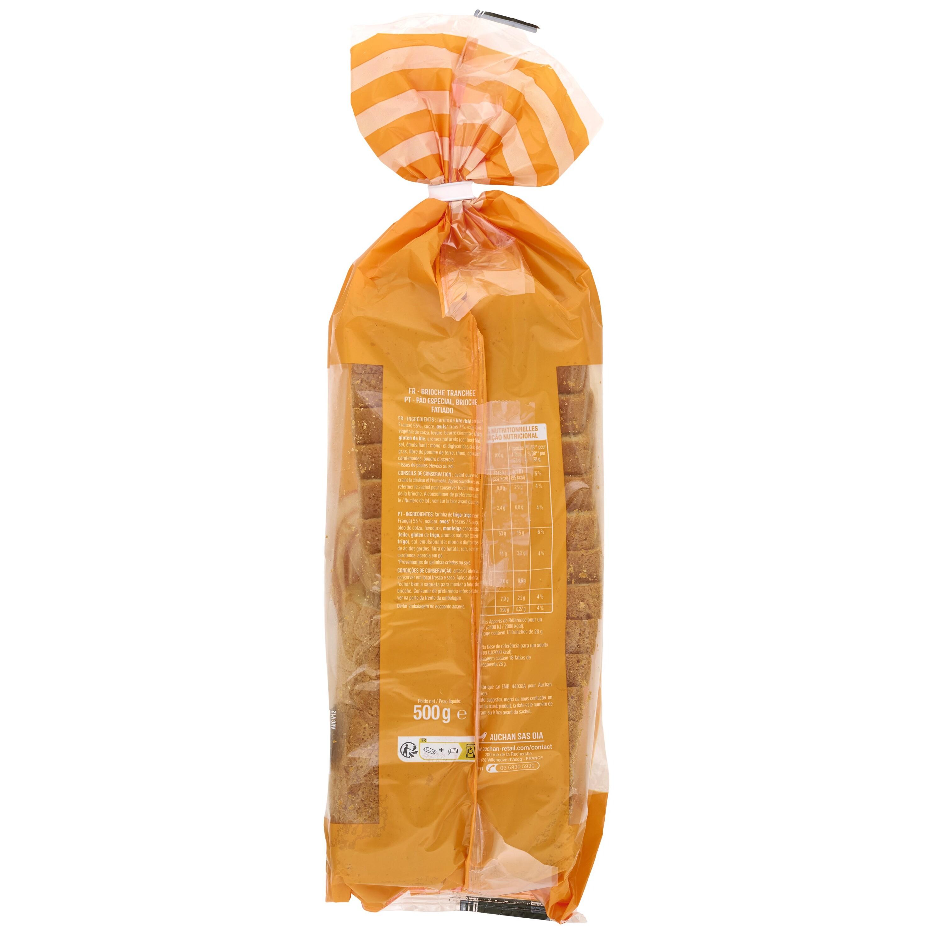 Voir la diapositive 4 : AUCHAN Brioche tranchée aux œufs frais 18 tranches 500g