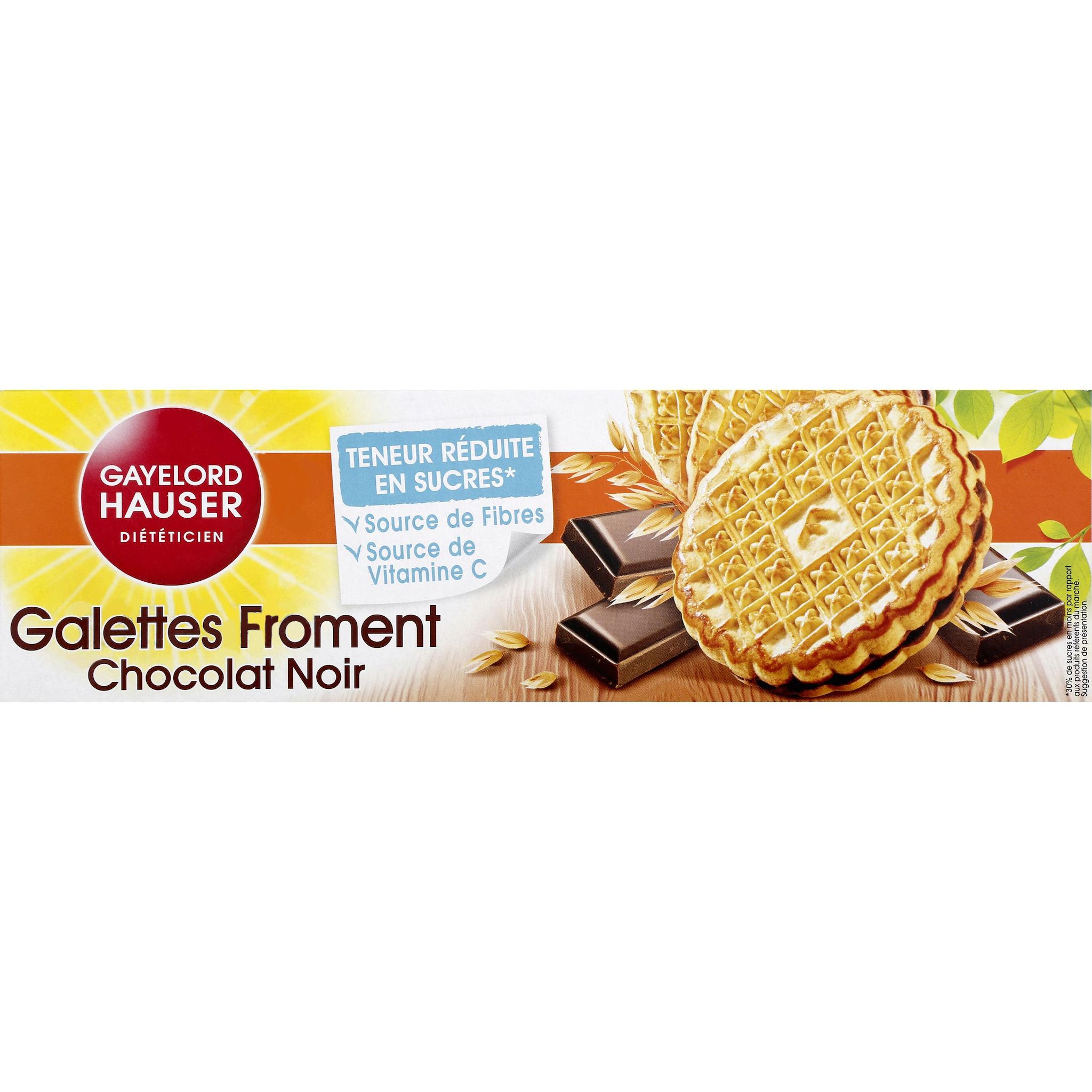 Voir la diapositive 2 : GAYELORD HAUSER Galettes au froment et chocolat noir réduit en sucre 180g