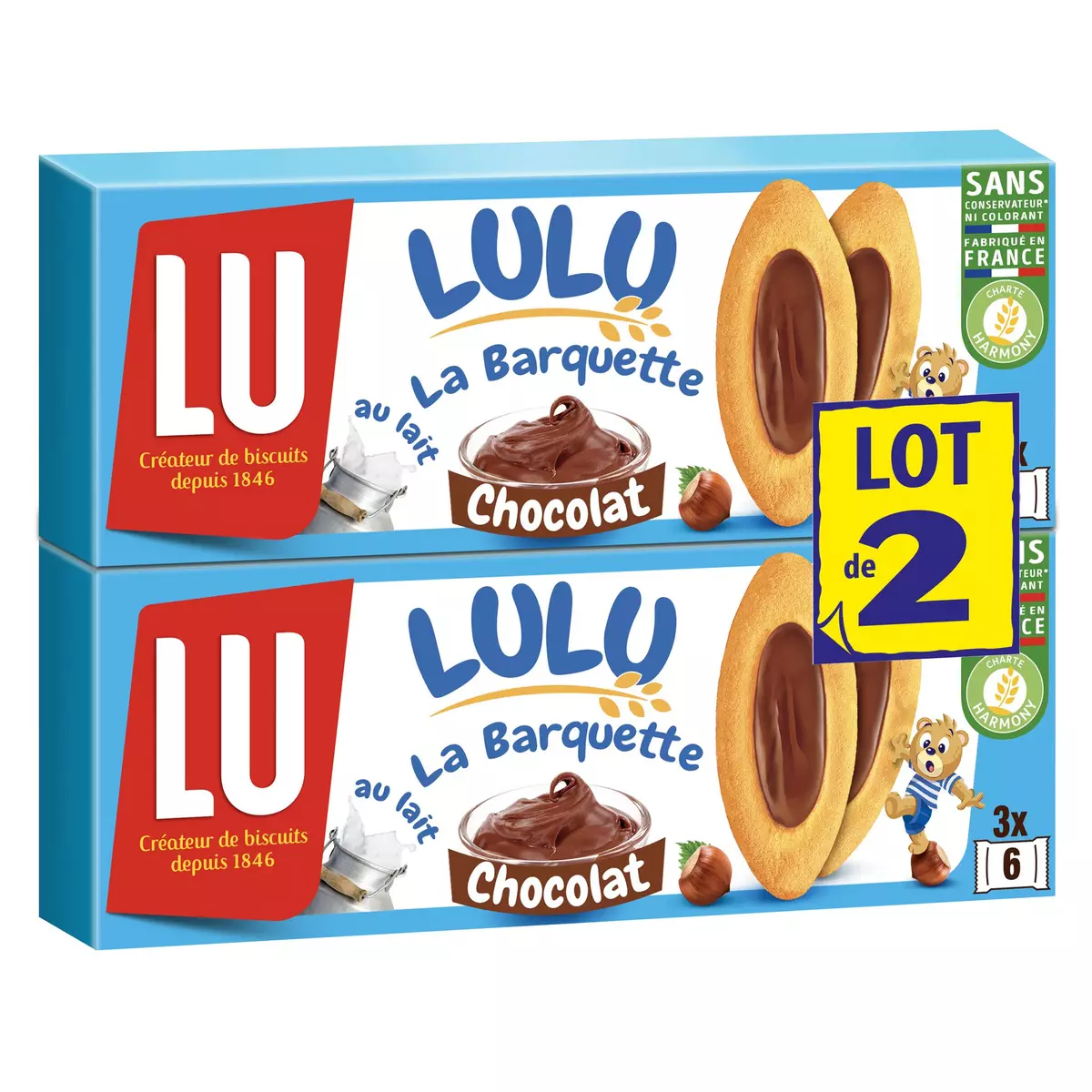 LU La Barquette Lulu biscuits au chocolat lot de 2 2x120g pas cher