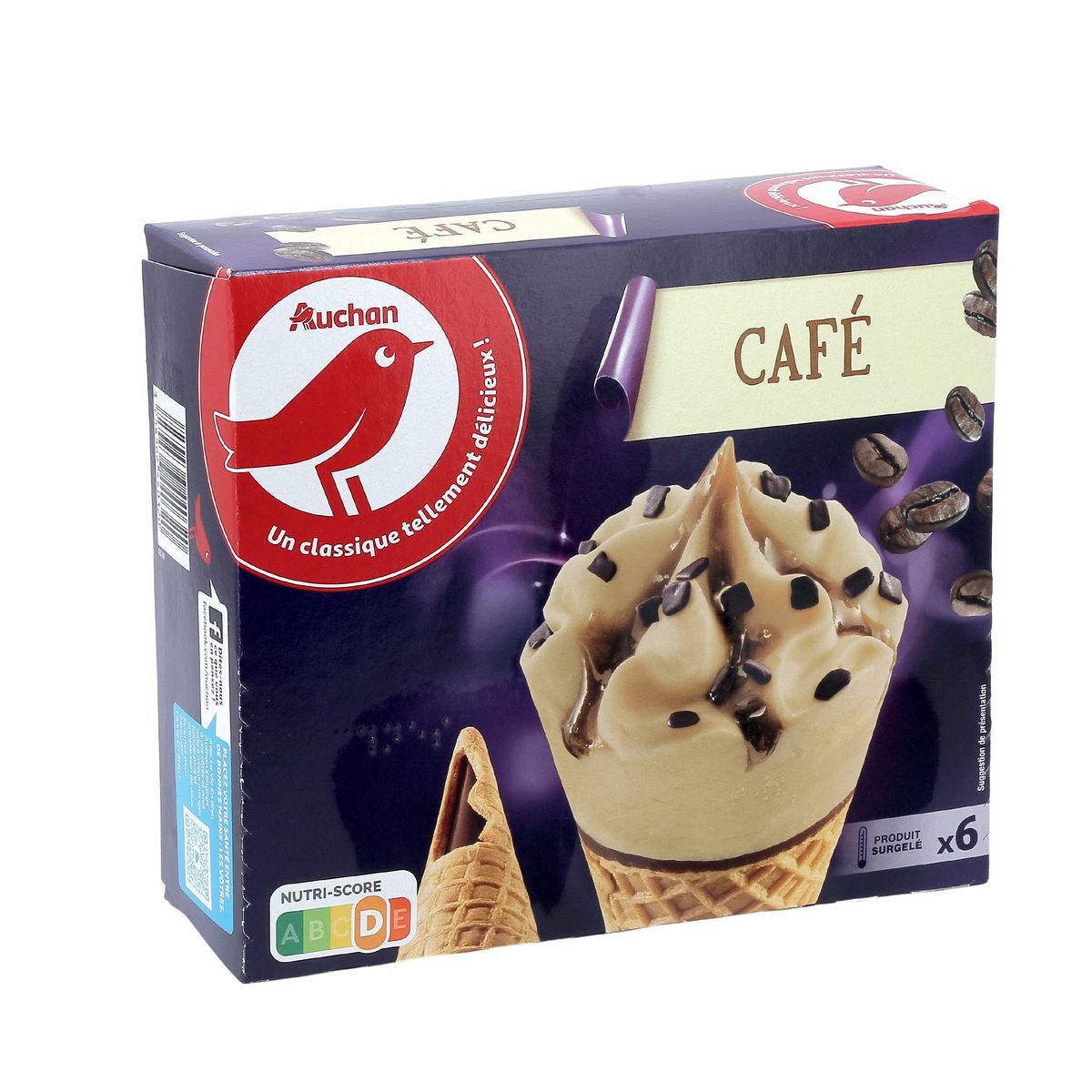 AUCHAN Cône glacé vanille café 6 pièces 396g