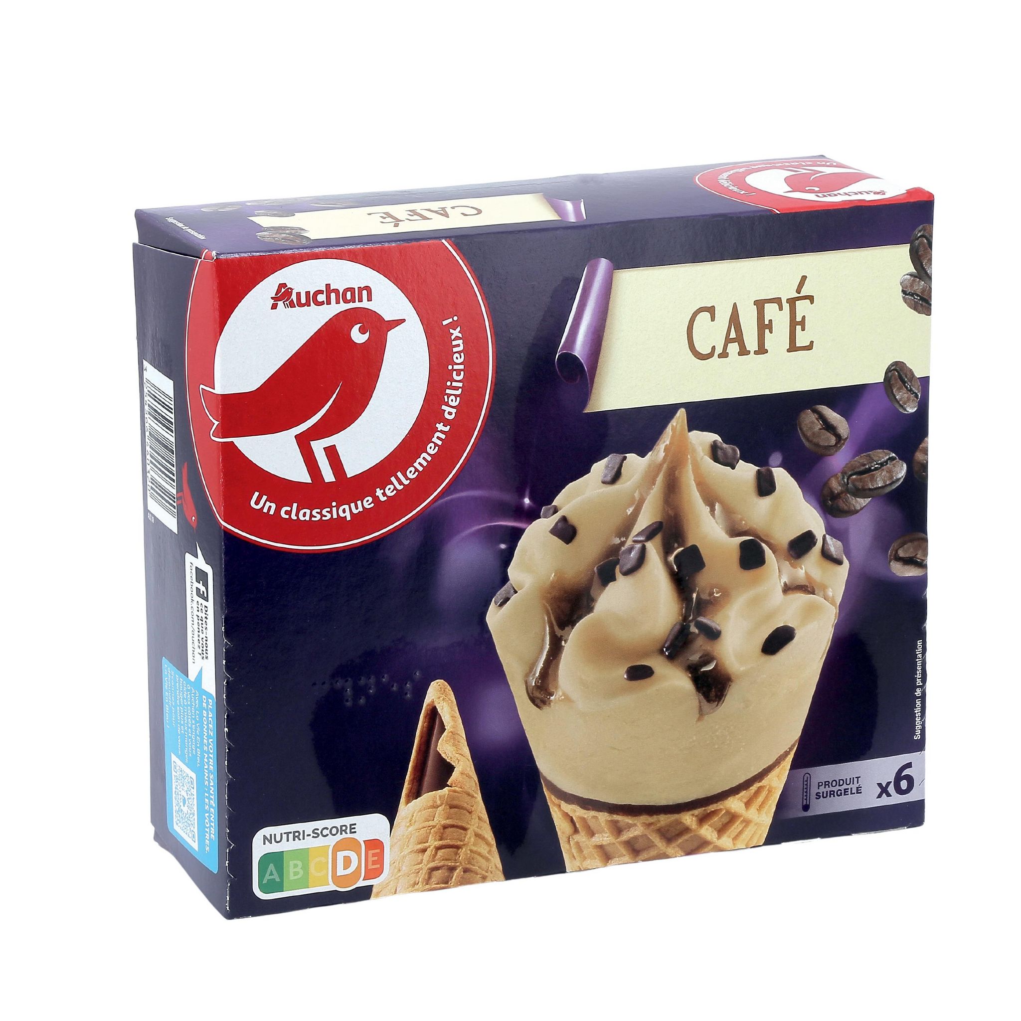Voir la diapositive 2 : AUCHAN Cône glacé vanille café 6 pièces 396g