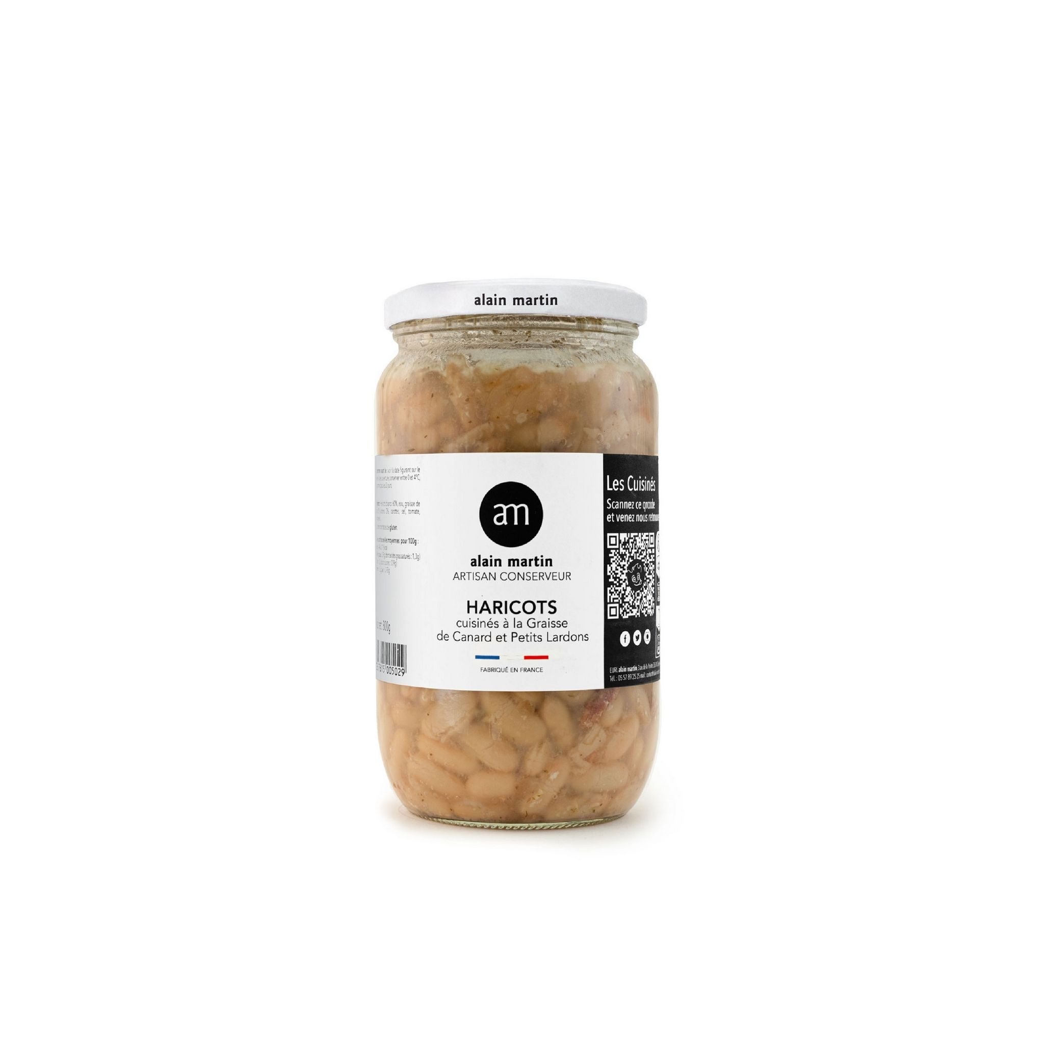 ALAIN MARTIN Haricots cuisinés à la graisse de canard et petits lardons 800g