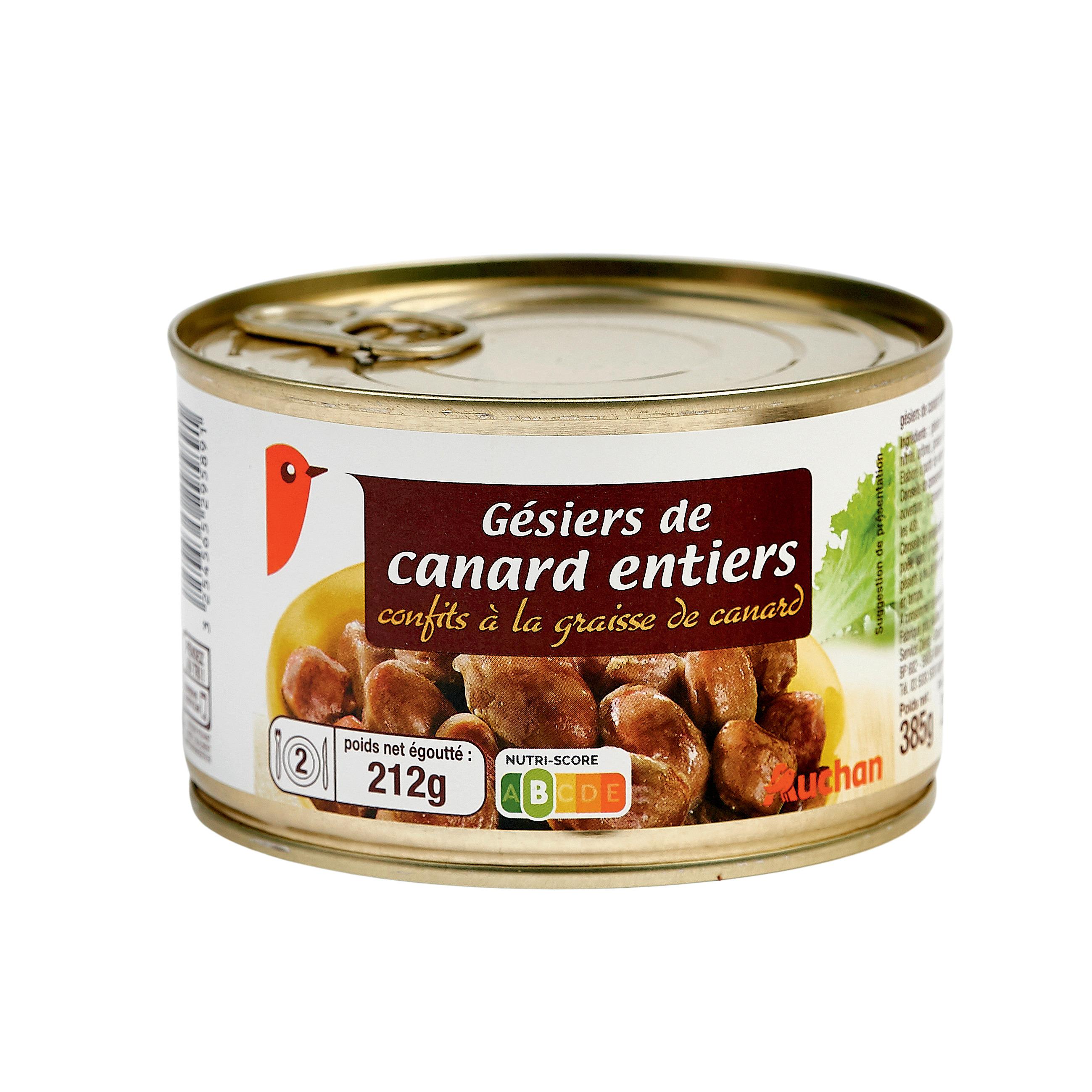 Voir la diapositive 3 : AUCHAN Gésiers de canard entiers confits 2 portions 385g