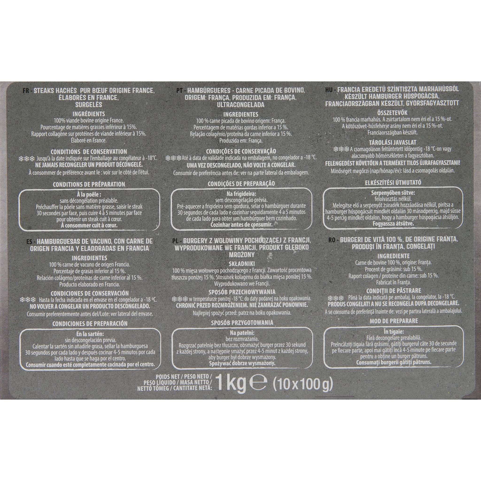 Voir la diapositive 4 : AUCHAN Steaks hachés pur bœuf 15% mg 10 pièces 1kg