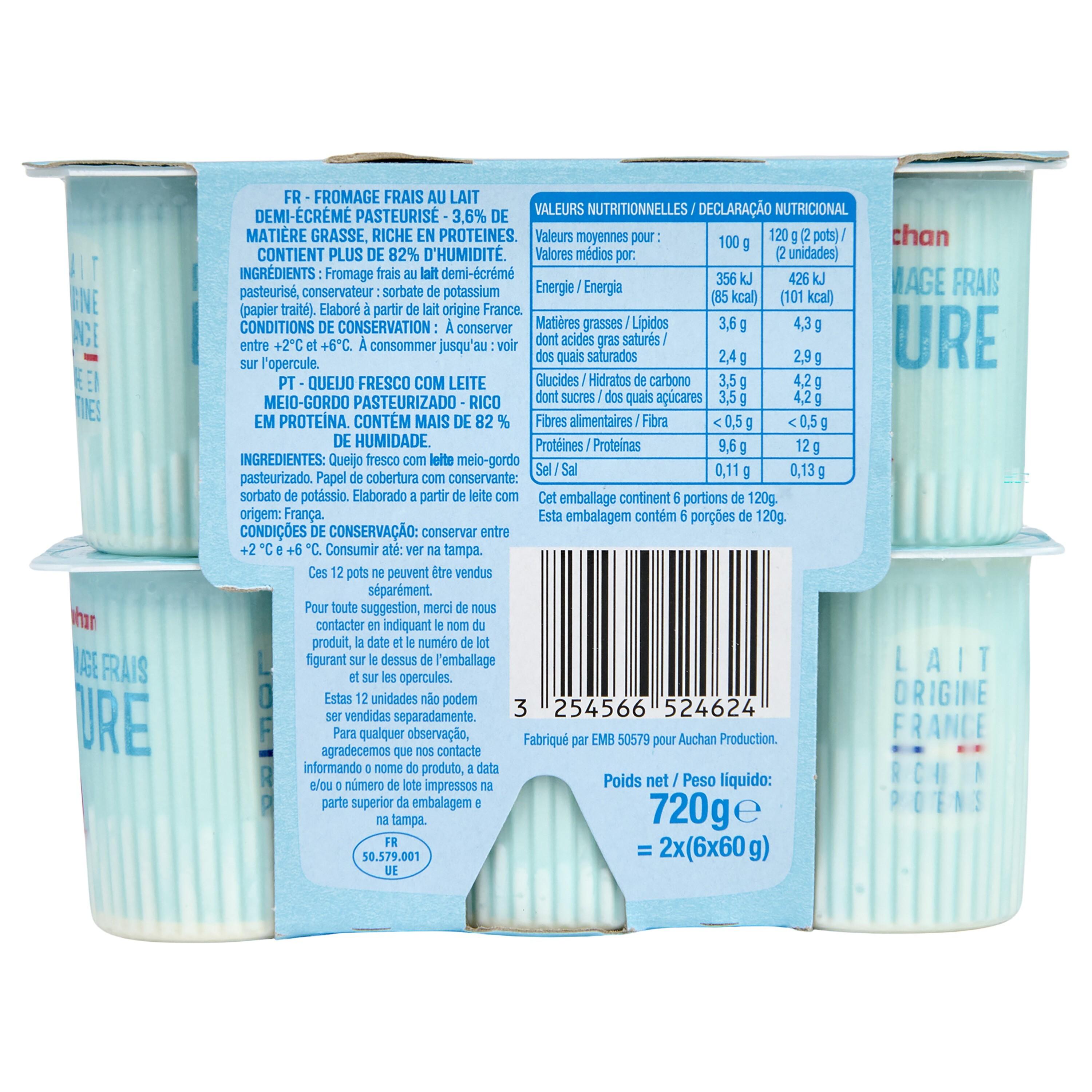Voir la diapositive 2 : AUCHAN Fromage frais 3.8% MG 12x60g
