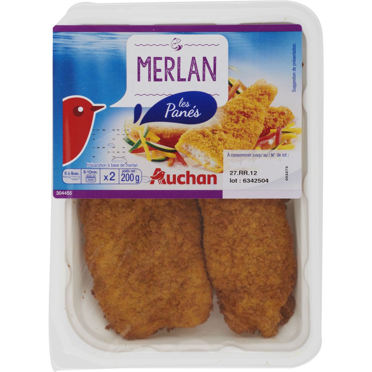 AUCHAN Merlan pané 2 pièces 200g