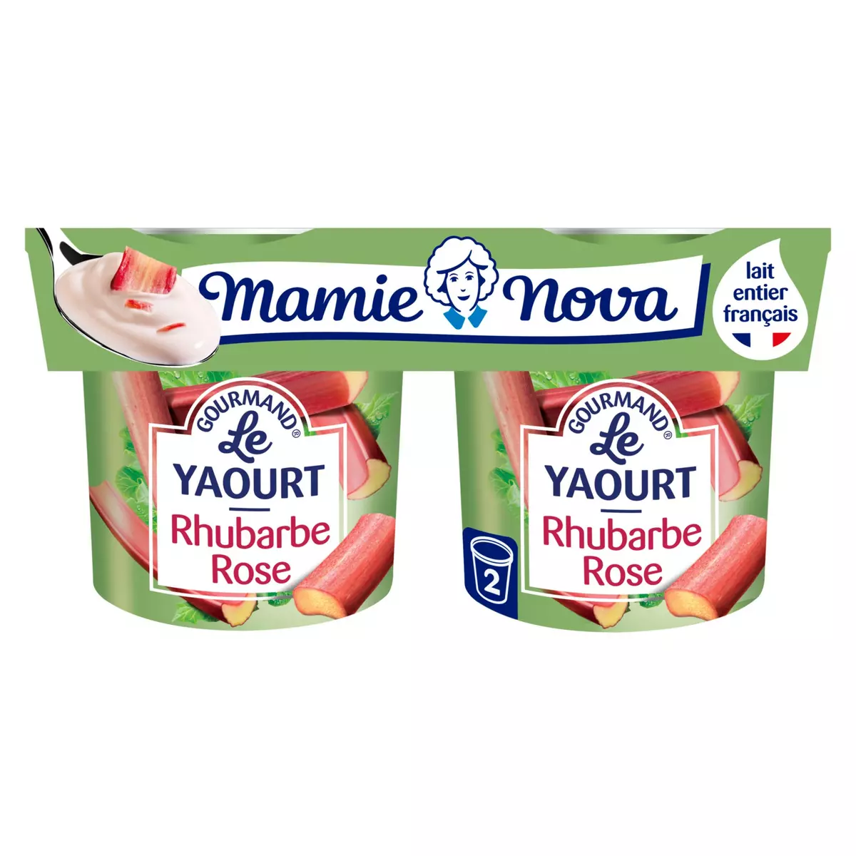 MAMIE NOVA Yaourt gourmand à la rhubarbe et rose avec morceaux 2x150g