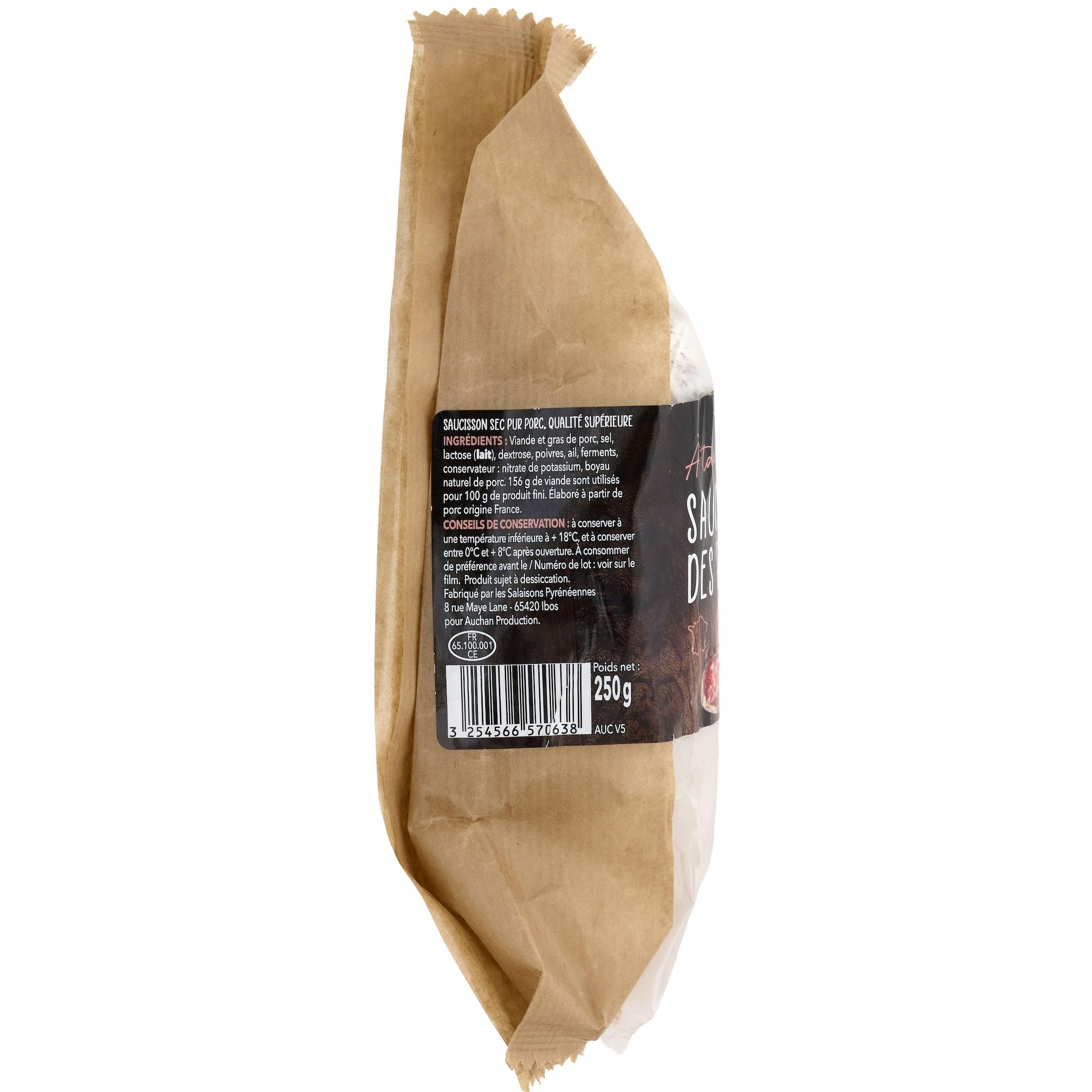 Voir la diapositive 3 : AUCHAN TERROIR Saucisson sec des Pyrénées 250g