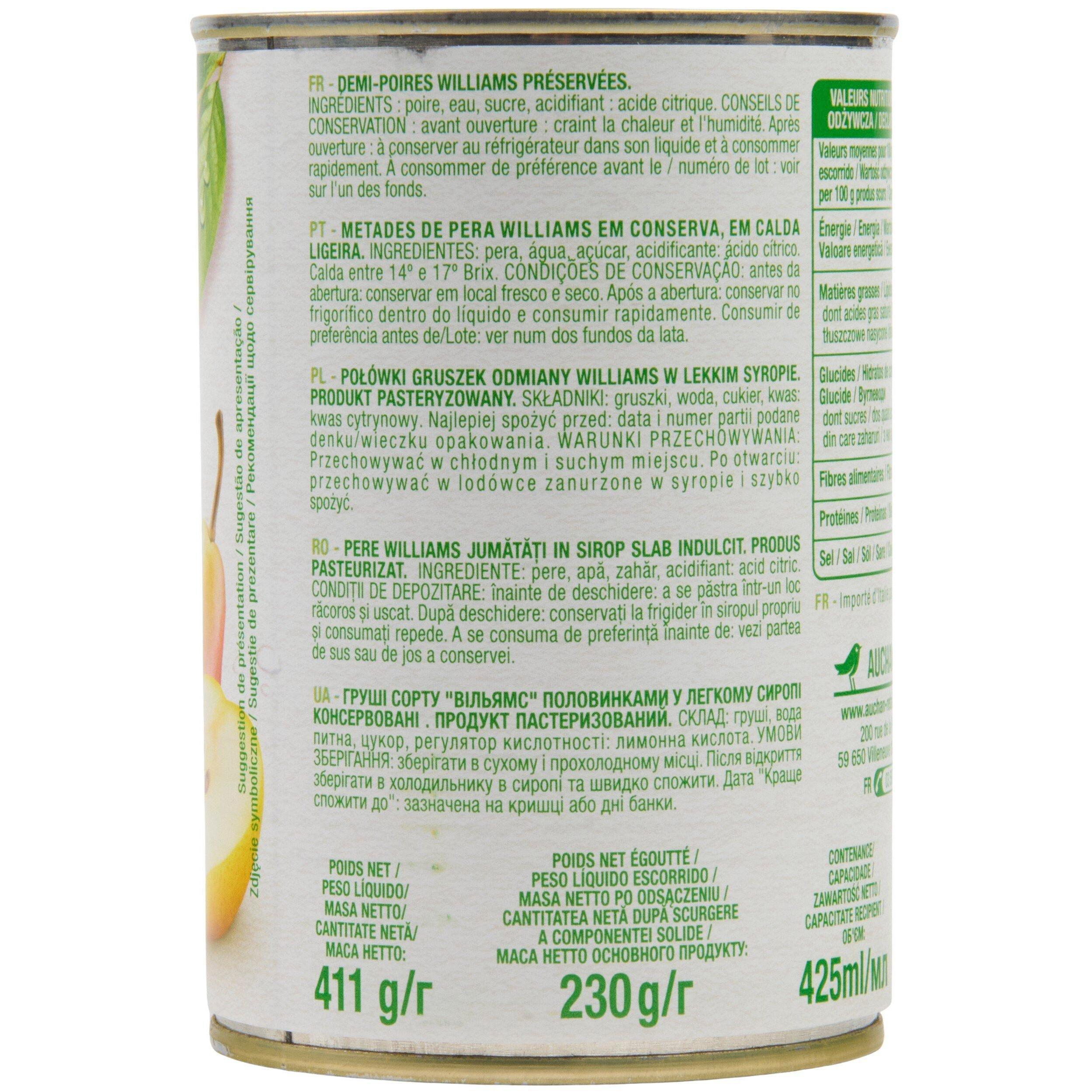 Voir la diapositive 4 : AUCHAN Poires williams au sirop léger 410g