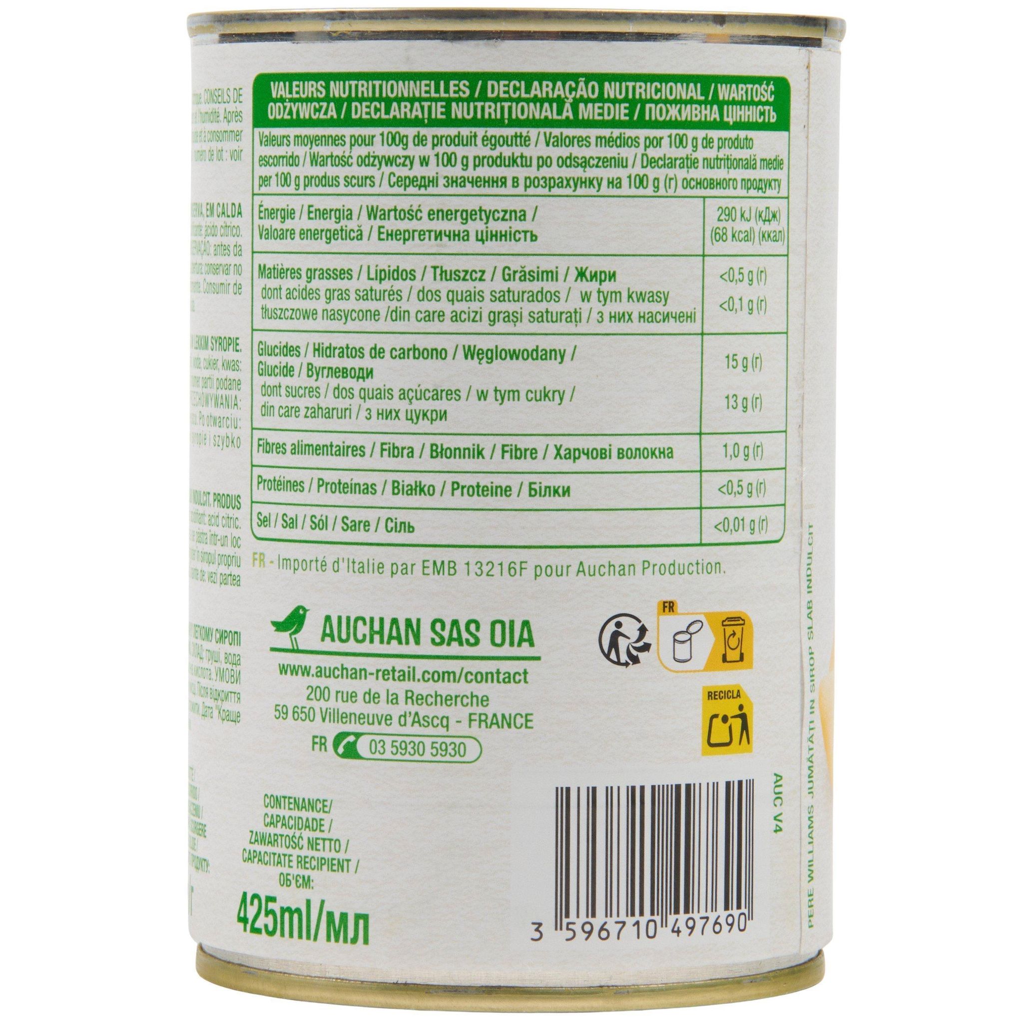 Voir la diapositive 5 : AUCHAN Poires williams au sirop léger 410g