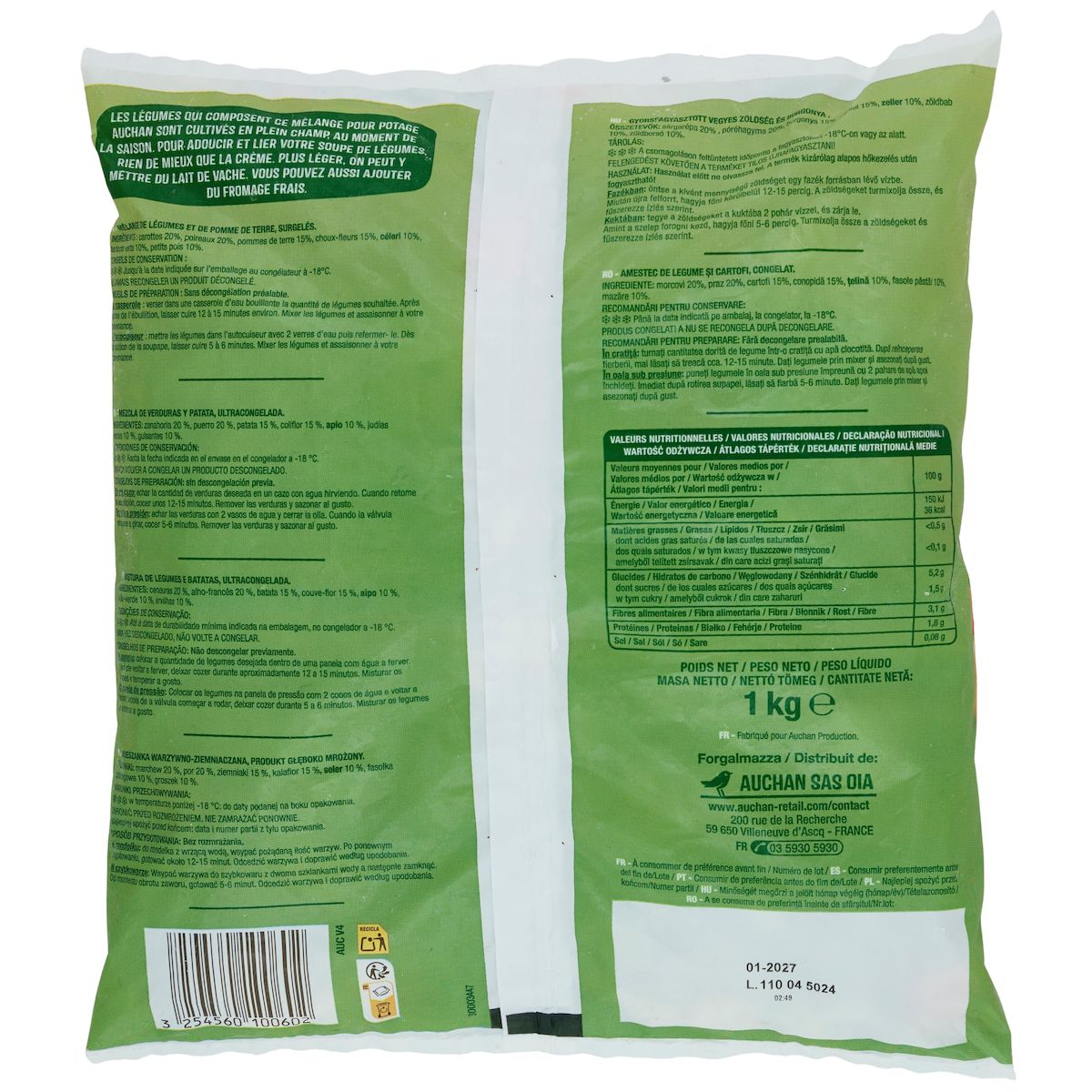 AUCHAN Légumes pour potage maraîcher 5 portions 1kg