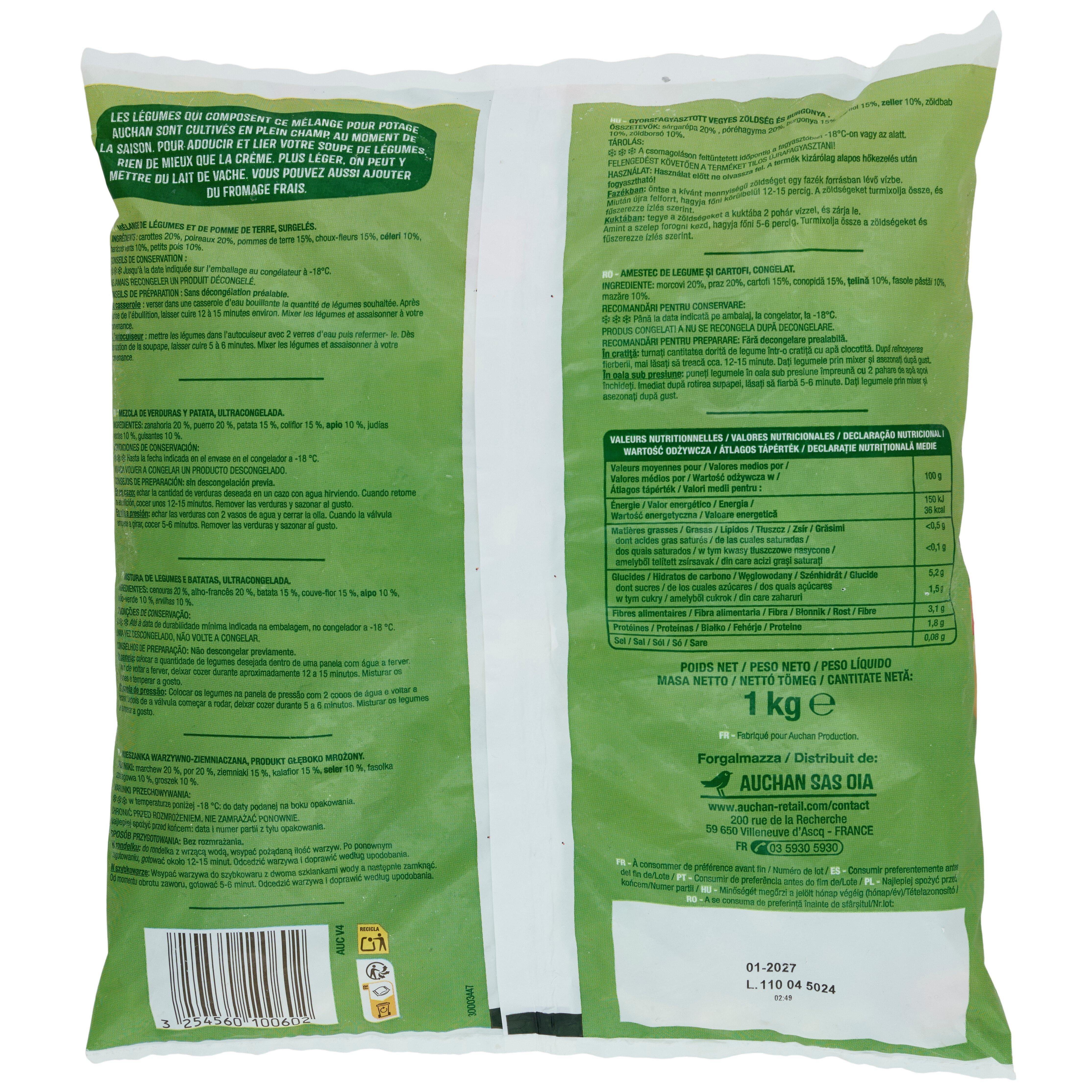 Voir la diapositive 3 : AUCHAN Légumes pour potage maraîcher 5 portions 1kg