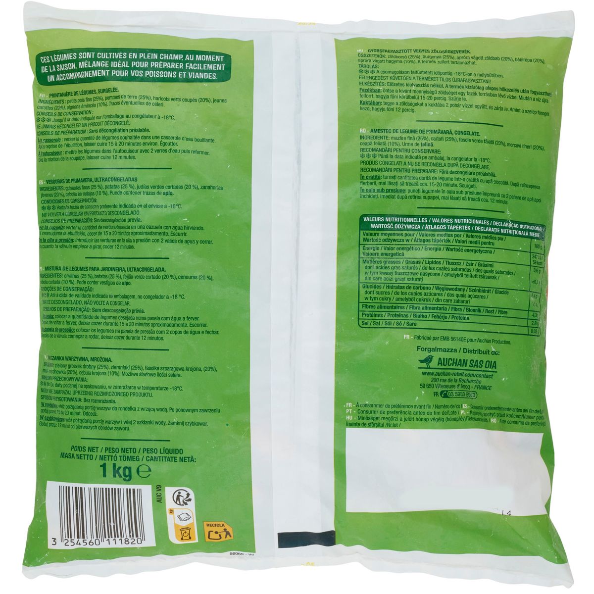 AUCHAN Printanière de légumes 5 portions 1kg