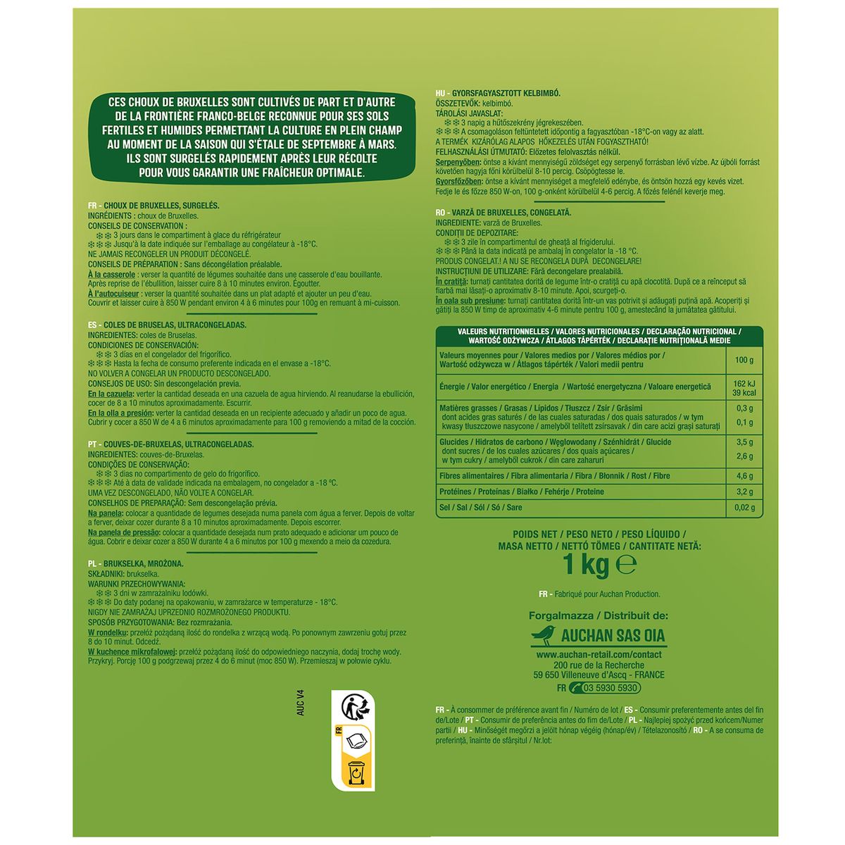AUCHAN Choux de Bruxelles 5 portions 1kg