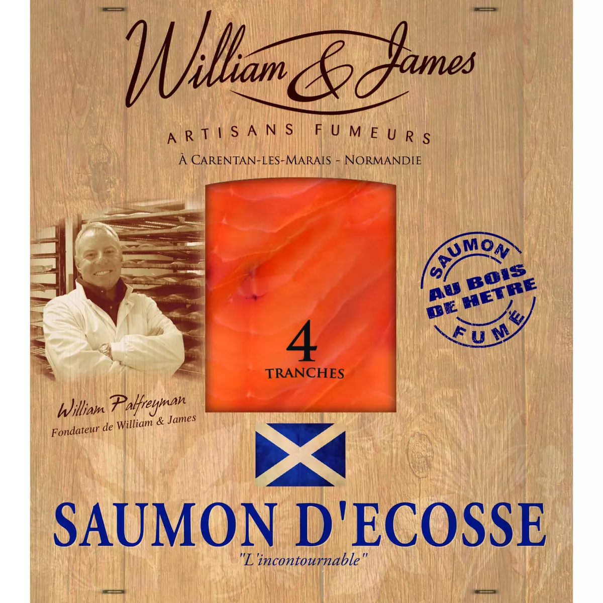 WILLIAM & JAMES Saumon fumé d'Ecosse 4 tranches 100g